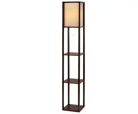 Floor Lamp Vintage Reding Light Stand Wood Shelf Storage Organizer Home