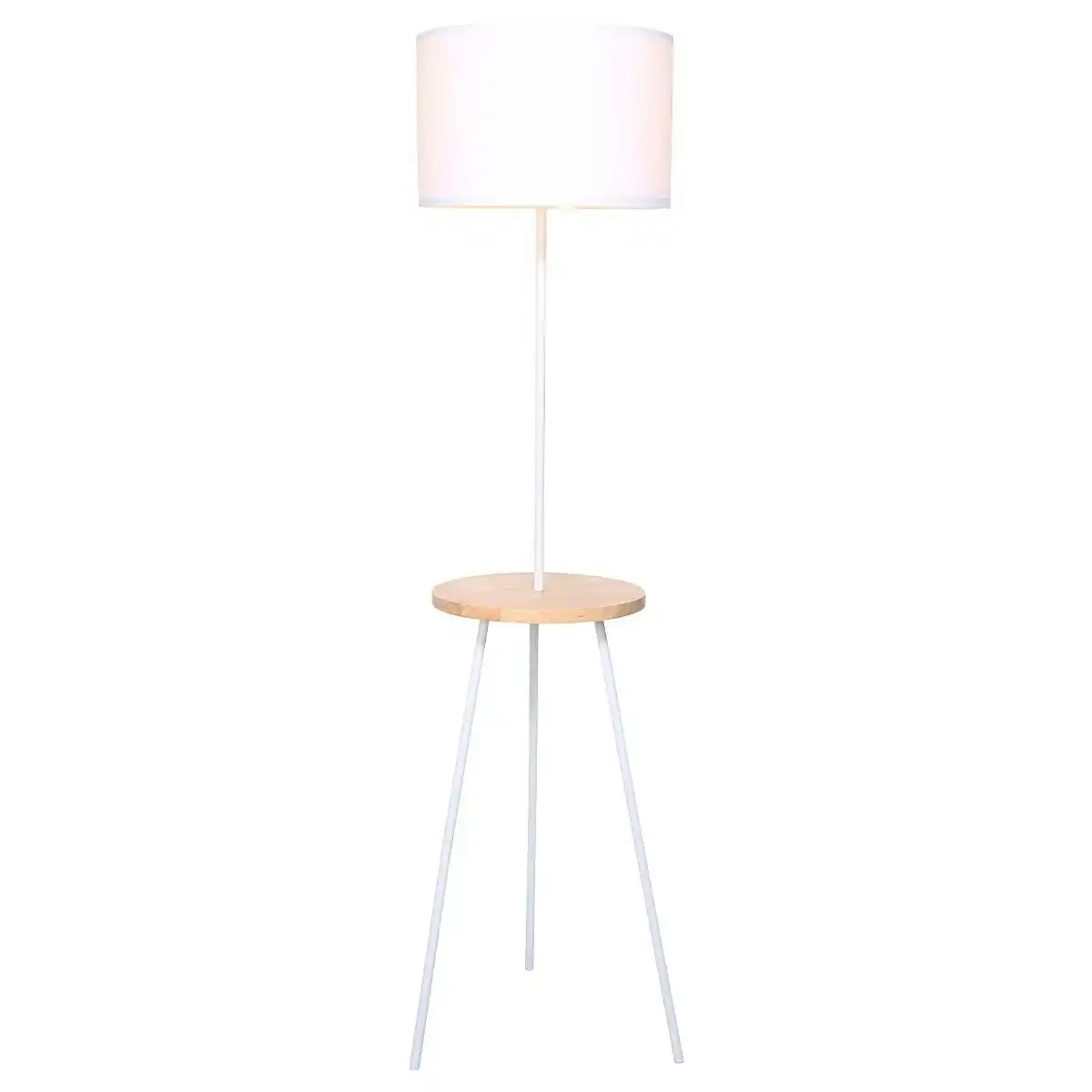 Metal Tripod Floor Lamp Shade With Wooden Table Shelf