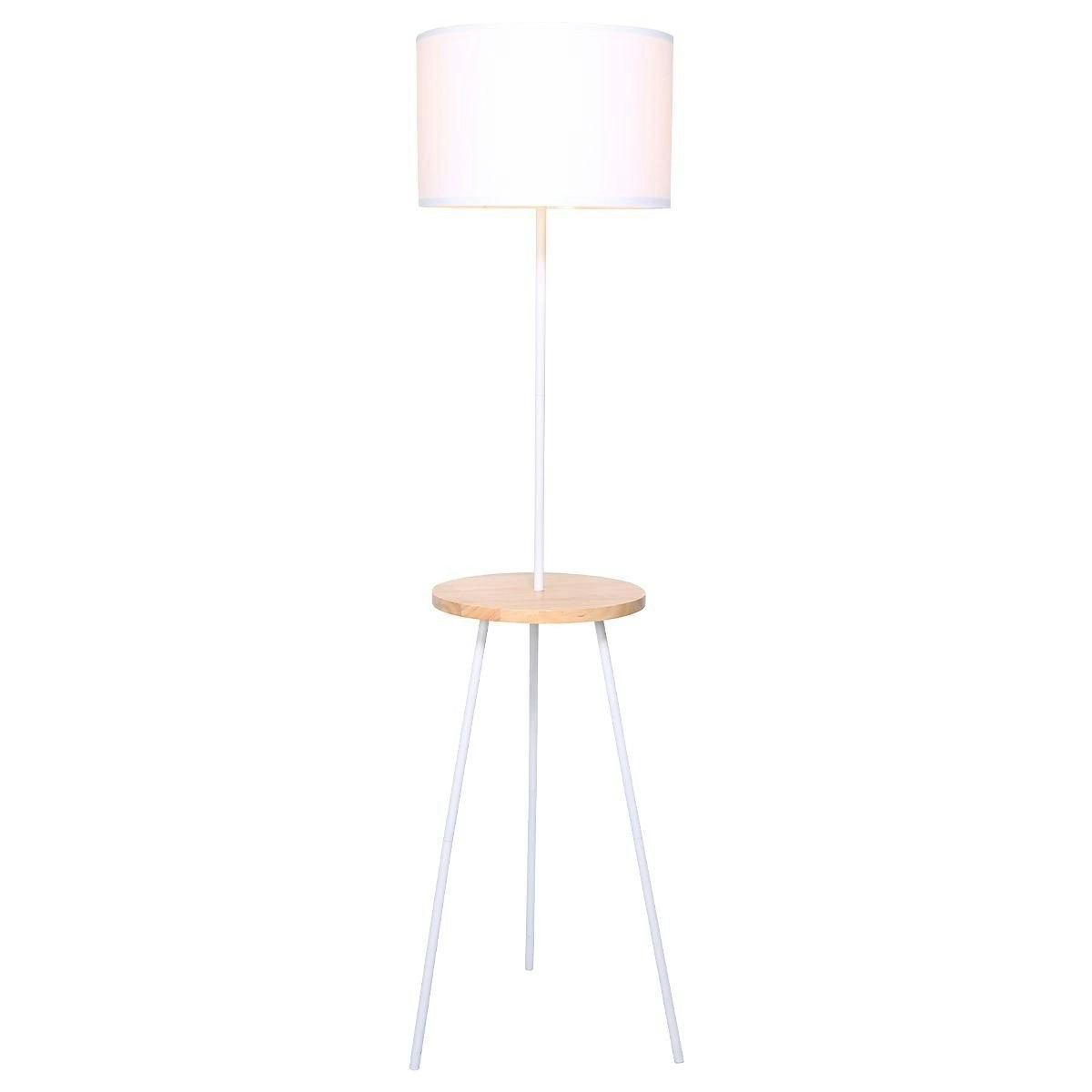 Metal Tripod Floor Lamp Shade With Wooden Table Shelf