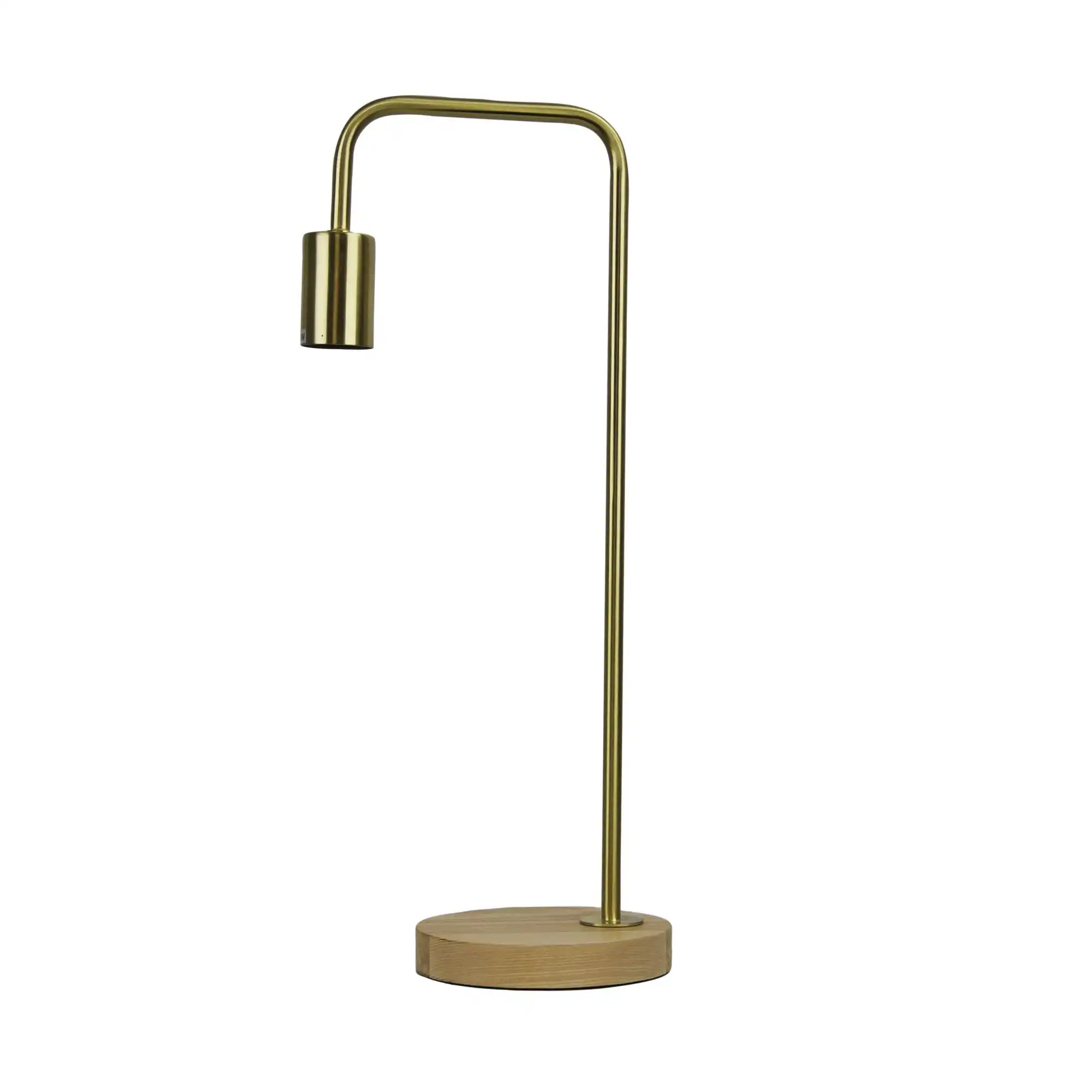 LANE Scandi Table Lamp Brushed Brass with Timber