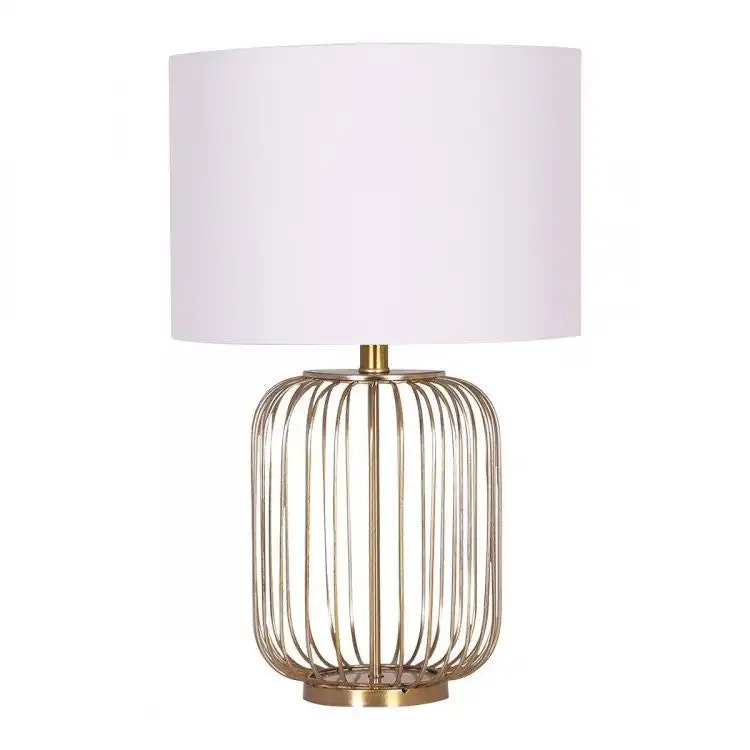 Sarantino Rose Gold Table Lamp With Linen Drum Shade