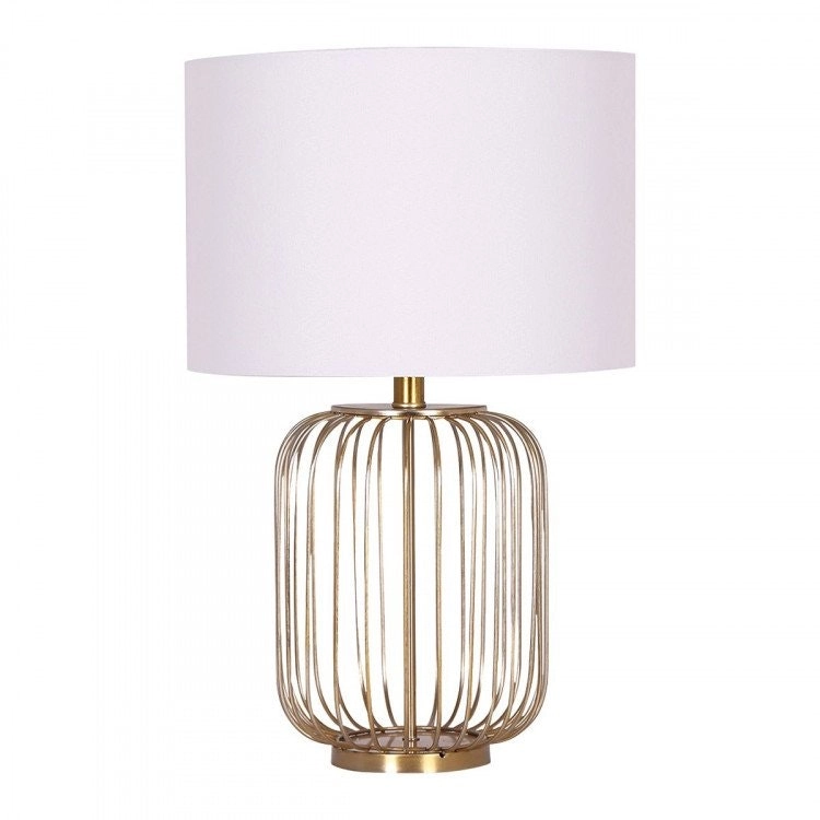 Sarantino Rose Gold Table Lamp With Linen Drum Shade