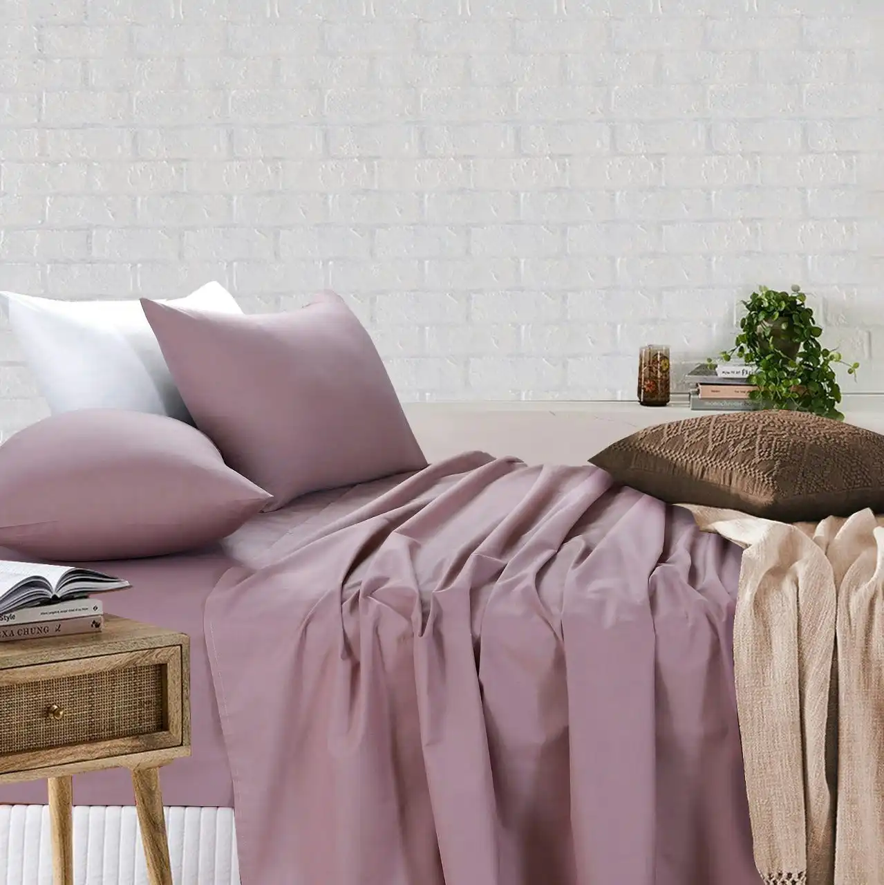 Amsons Sheet Set - Fitted & Flat Sheet With Pillowcases - Dusky Pink