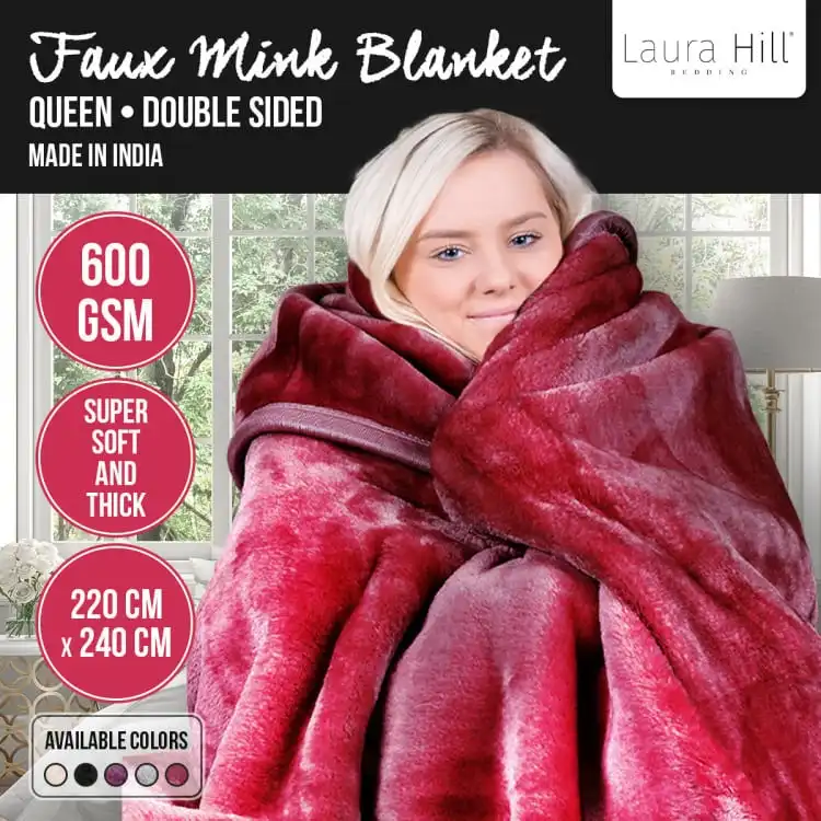 Laura Hill 6600gsm Large Double Sided Faux Mink Blanket   Wine Red