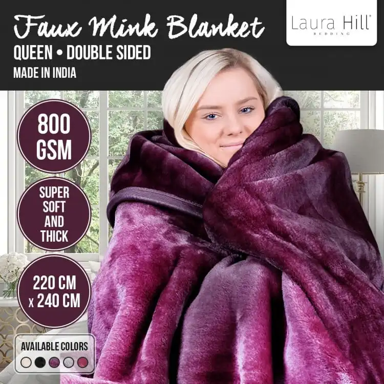 Laura Hill 800gsm Heavy Double Sided Faux Mink Blanket   Purple