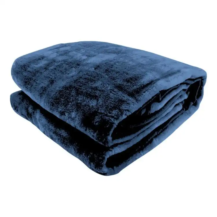 Laura Hill 600gsm Large Double Sided Faux Mink Blanket  Navy