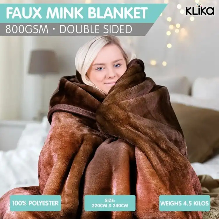Laura Hill Faux Mink Blanket 800gsm Heavy Double Sided   Chocolate