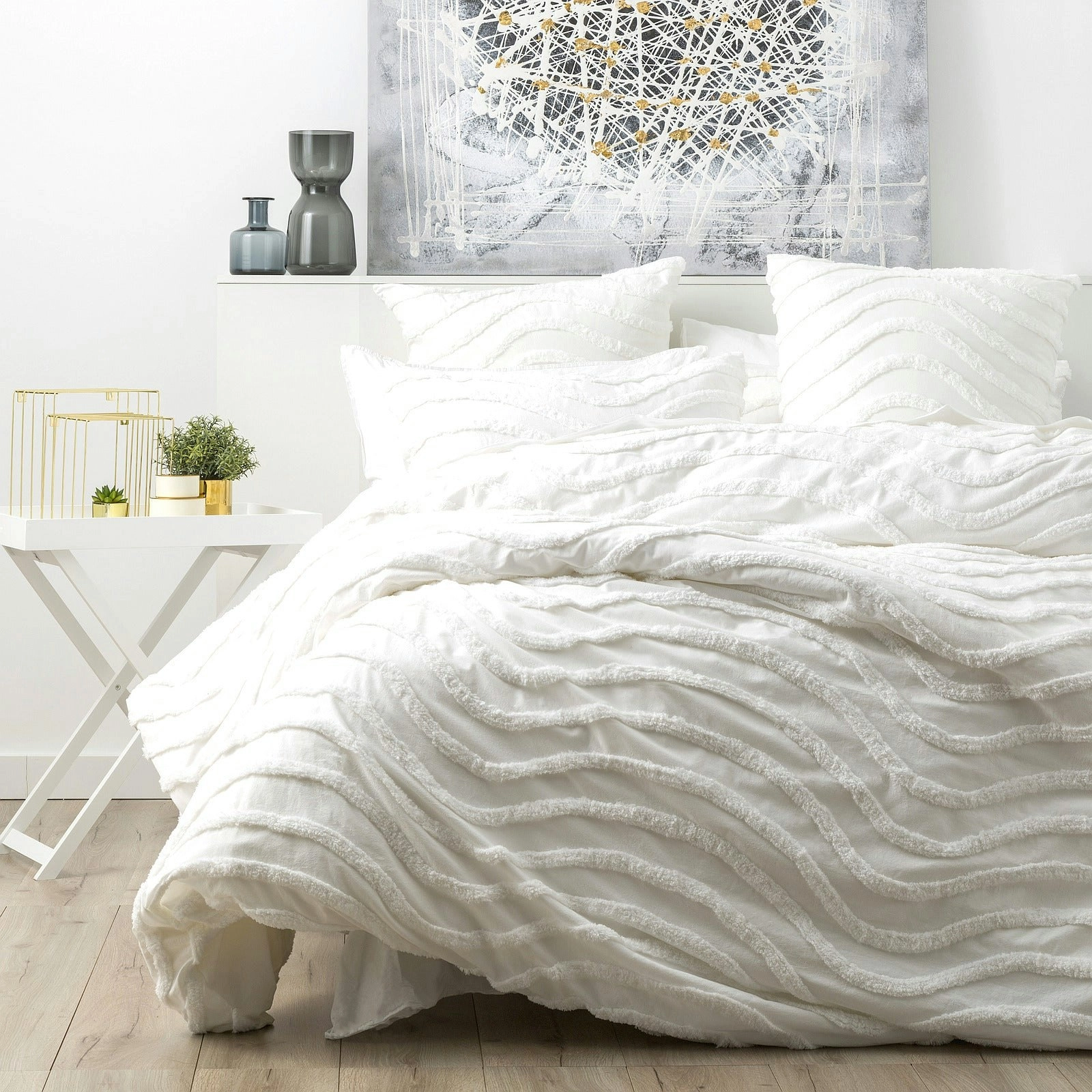 Cloud Linen Wave 100% Cotton Chenille Vintage washed tufted Quilt Cover Set - White