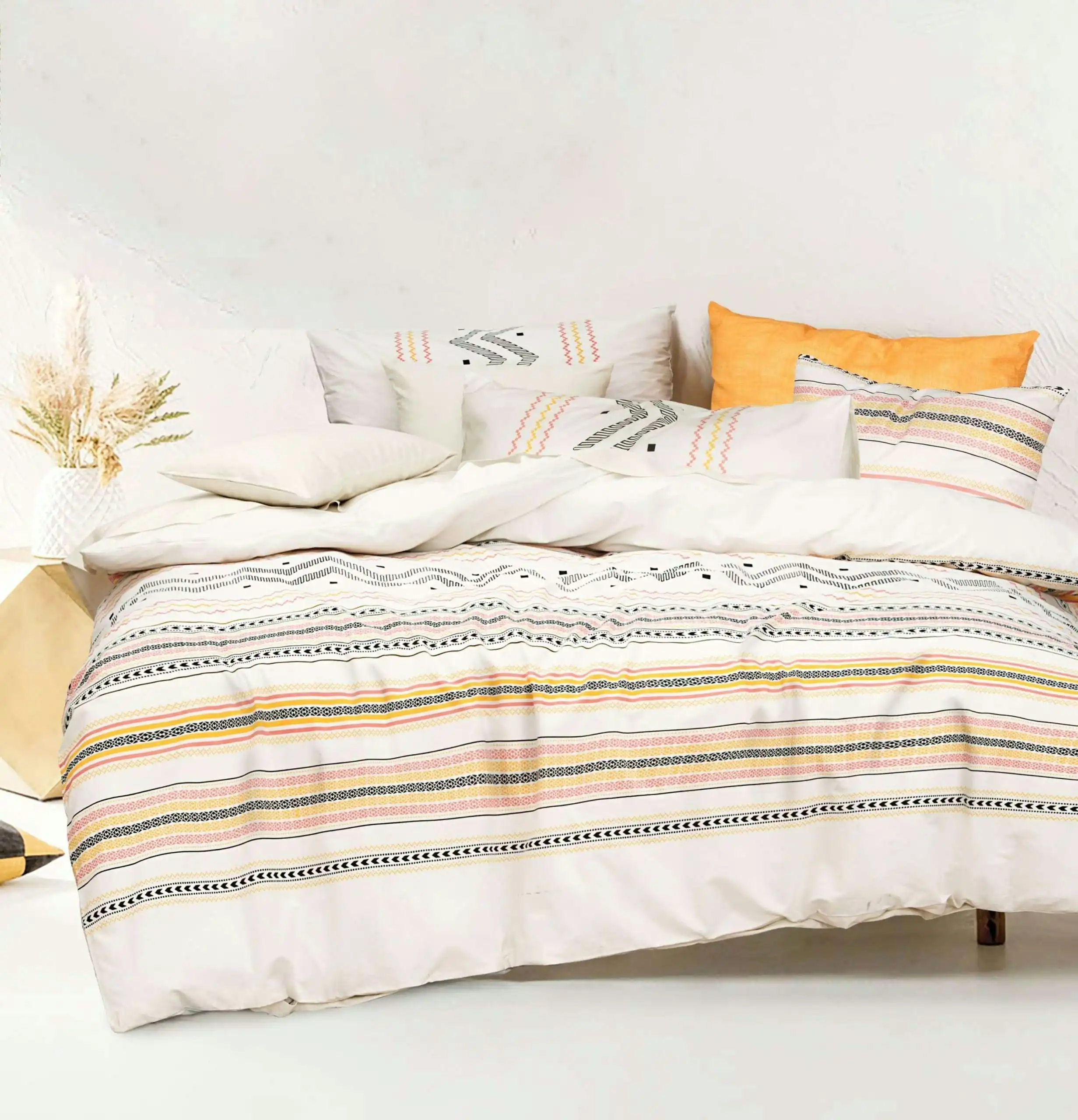 Amsons Charlotte Pure Cotton Duvet Doona Quilt Cover Set – Peach, Yellow, Cream Black