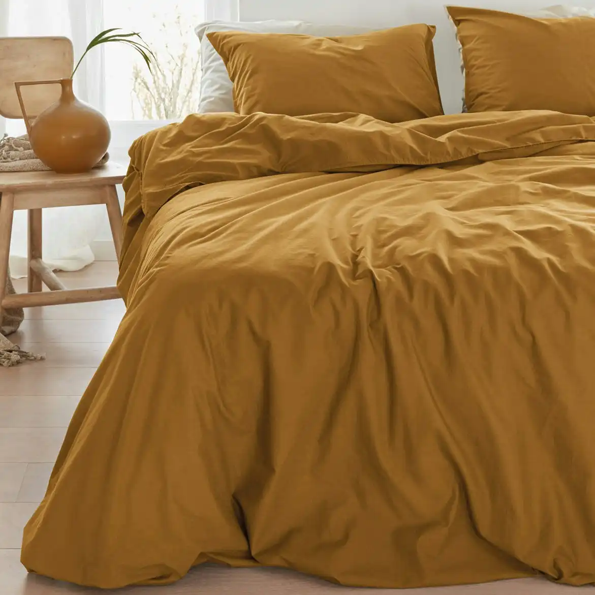 Bedding House Organic Cotton Basic Ochre Cotton Quilt Cover Set