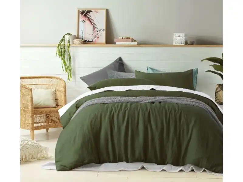 Vintage Design Olive 100% Linen Quilt Cover Set