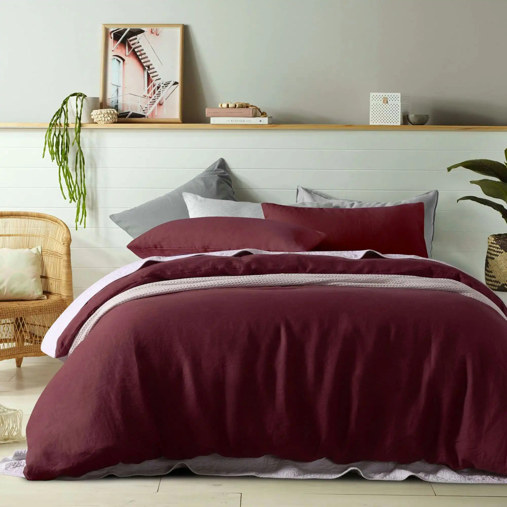 Vintage Design Merlot Linen Quilt Cover Set