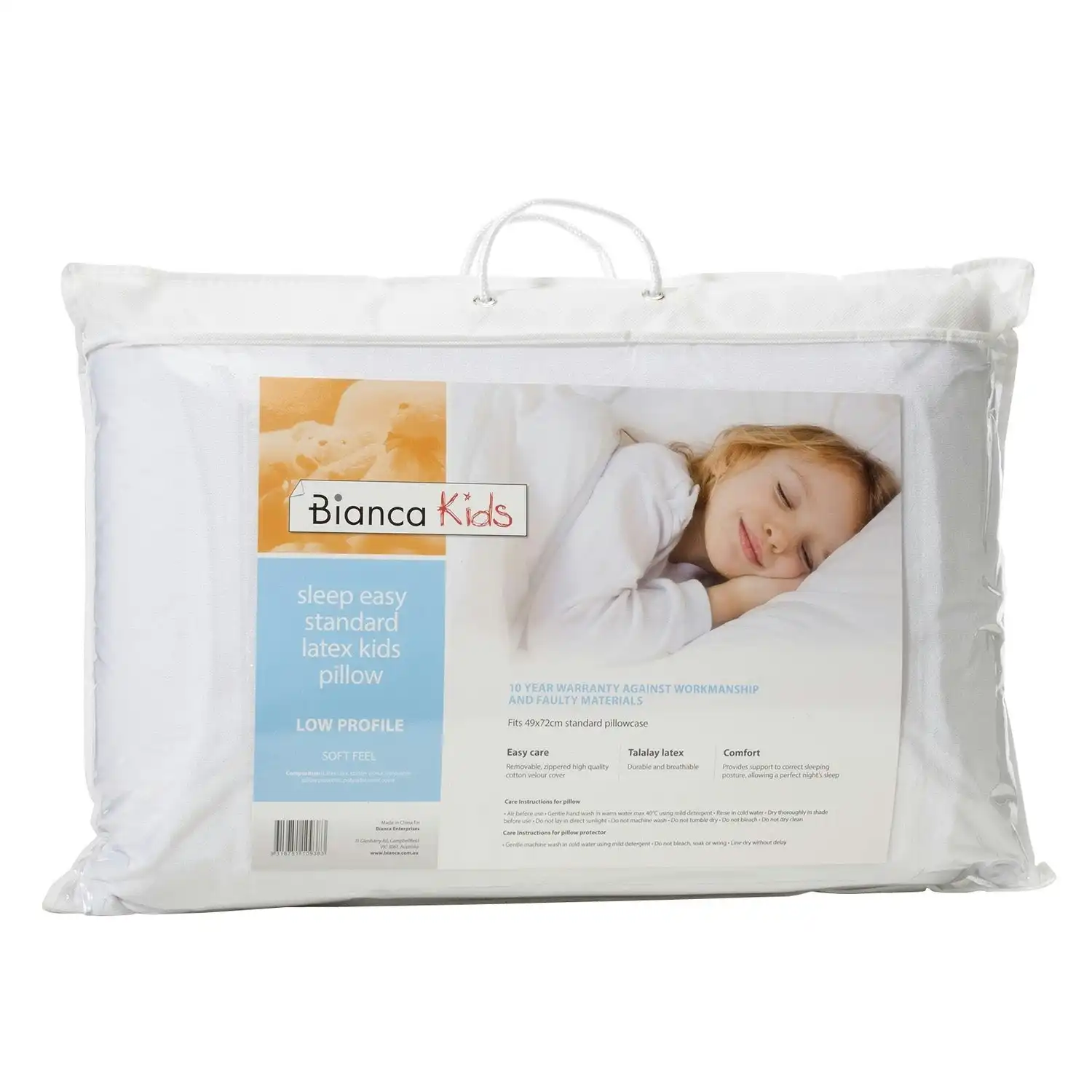 Bianca Bedding SLEEP EASY KIDS PILLOW LOW PROFILE SOFT FEEL TALALAY LATEX PILLOW