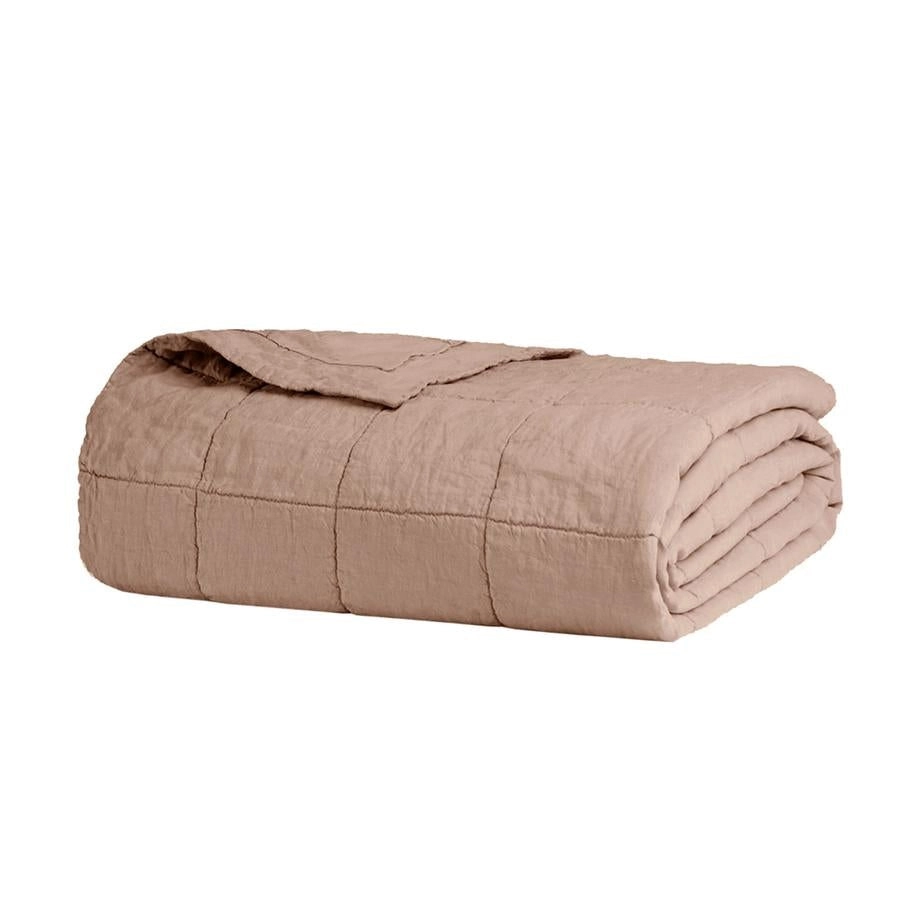 Bambury French Flax Linen Quilted Coverlet -  Queen/King - Tea Rose