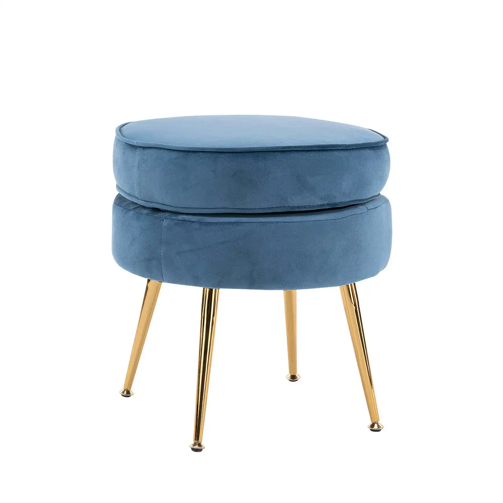 Foot Stool Ottoman Velvet Metal Leg Round - NAVY BLUE