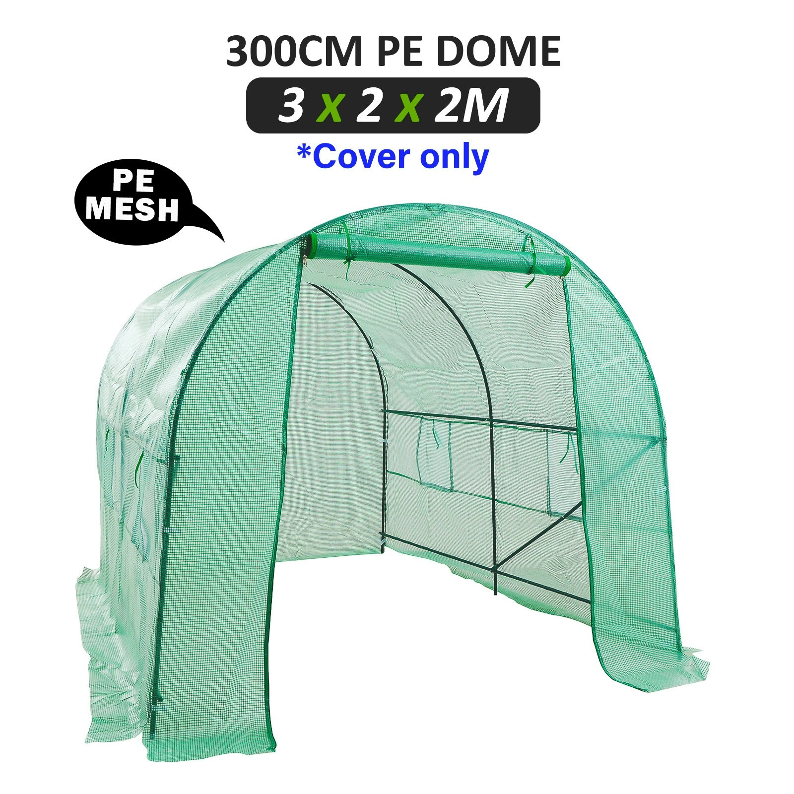 300cm Greenhouse PE Dome Tunnel Cover Only - GREEN