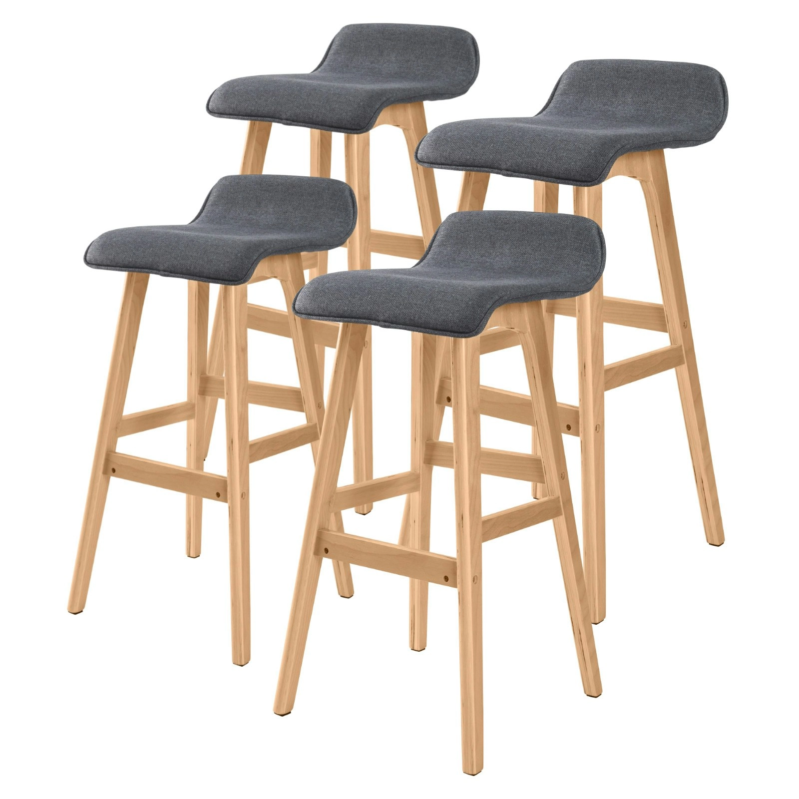 4X 74cm Wood Bar Stool Fabric SOPHIA - GREY