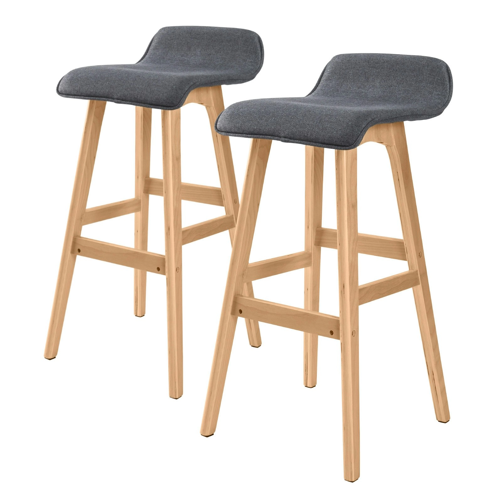 2X 74cm Wood Bar Stool Fabric SOPHIA - GREY