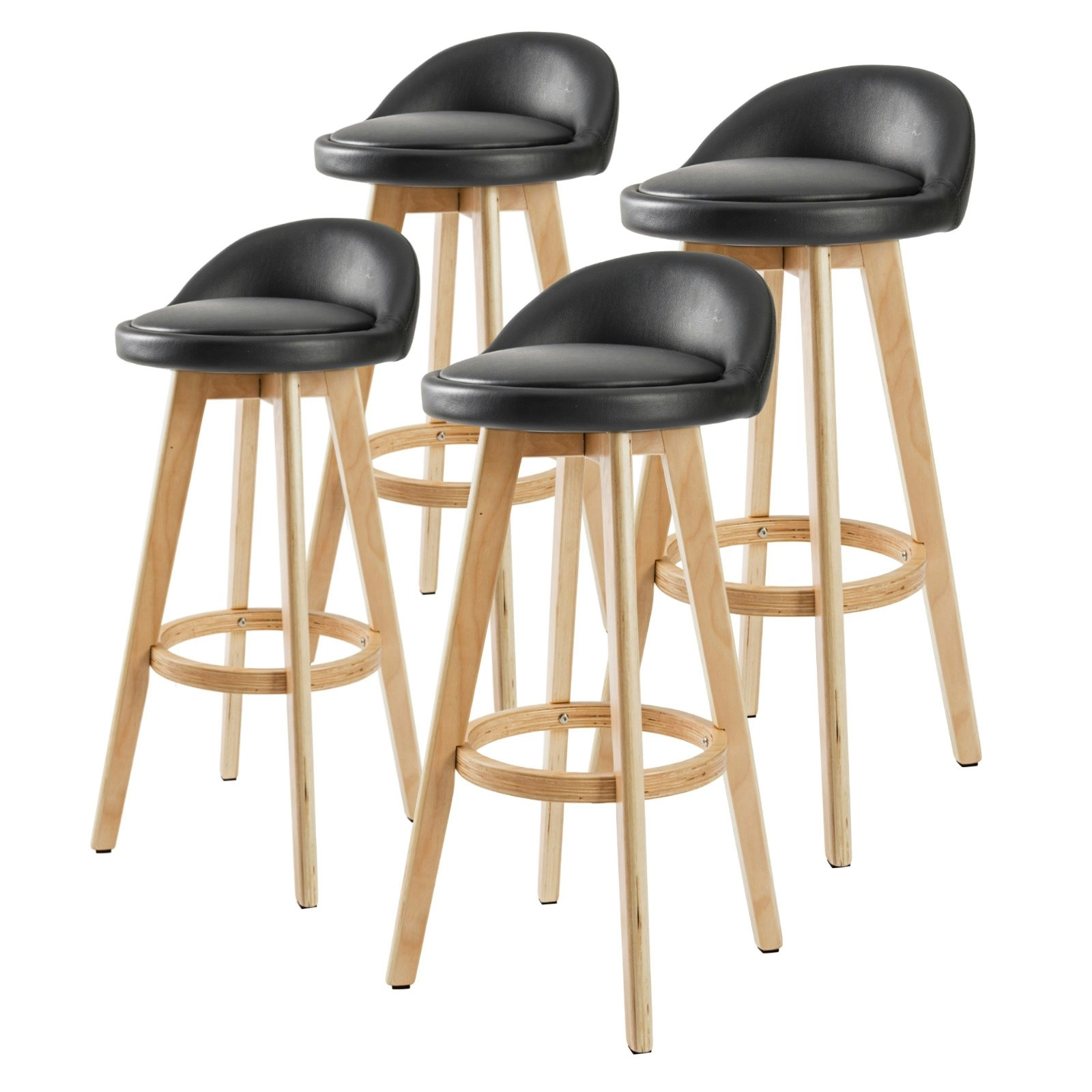 4X 72cm Wood Bar Stool Leather LEILA - BLACK