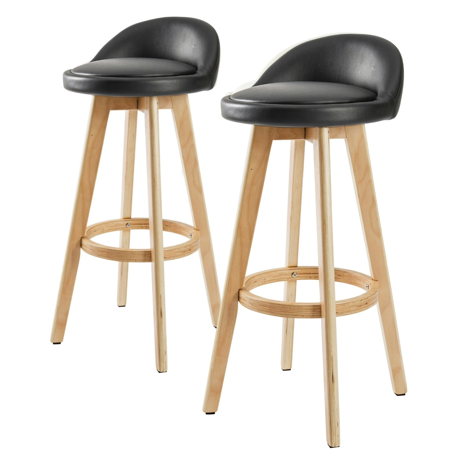 2X 72cm Wood Bar Stool Leather LEILA - BLACK