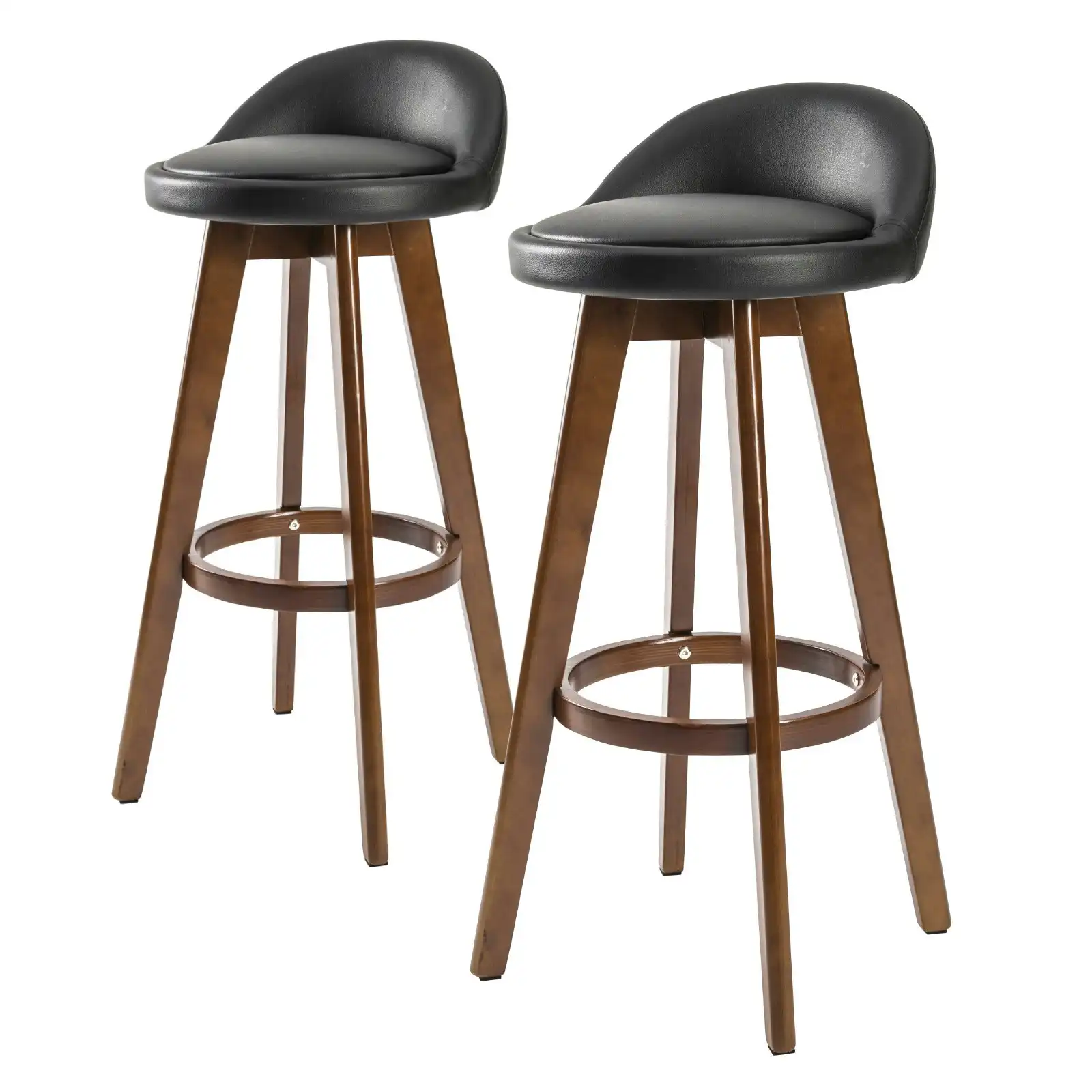 2X 72cm Wood Bar Stool Leather LEILA - BLACK BROWN