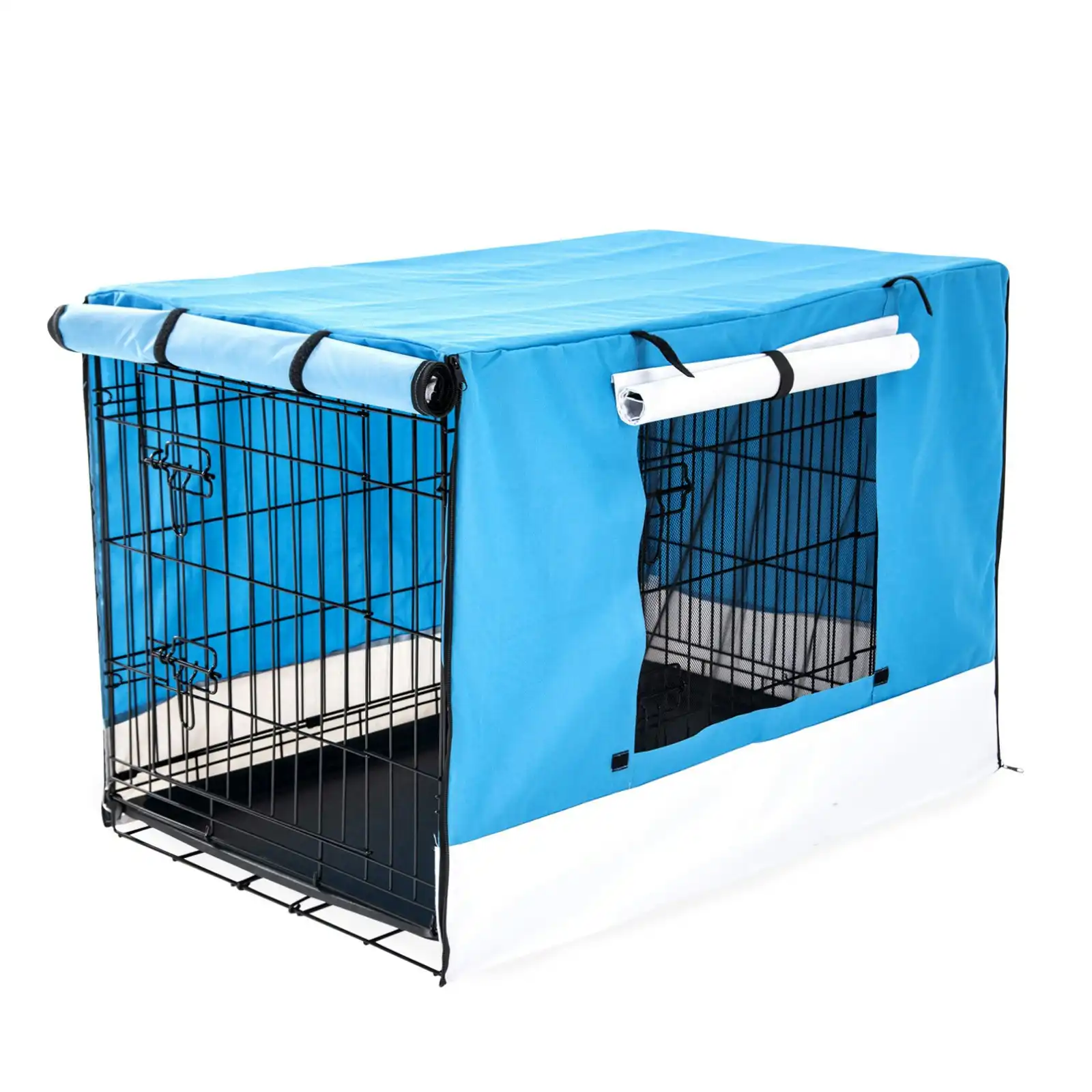 48in Foldable Wire Dog Cage with Tray + BLUE Cover