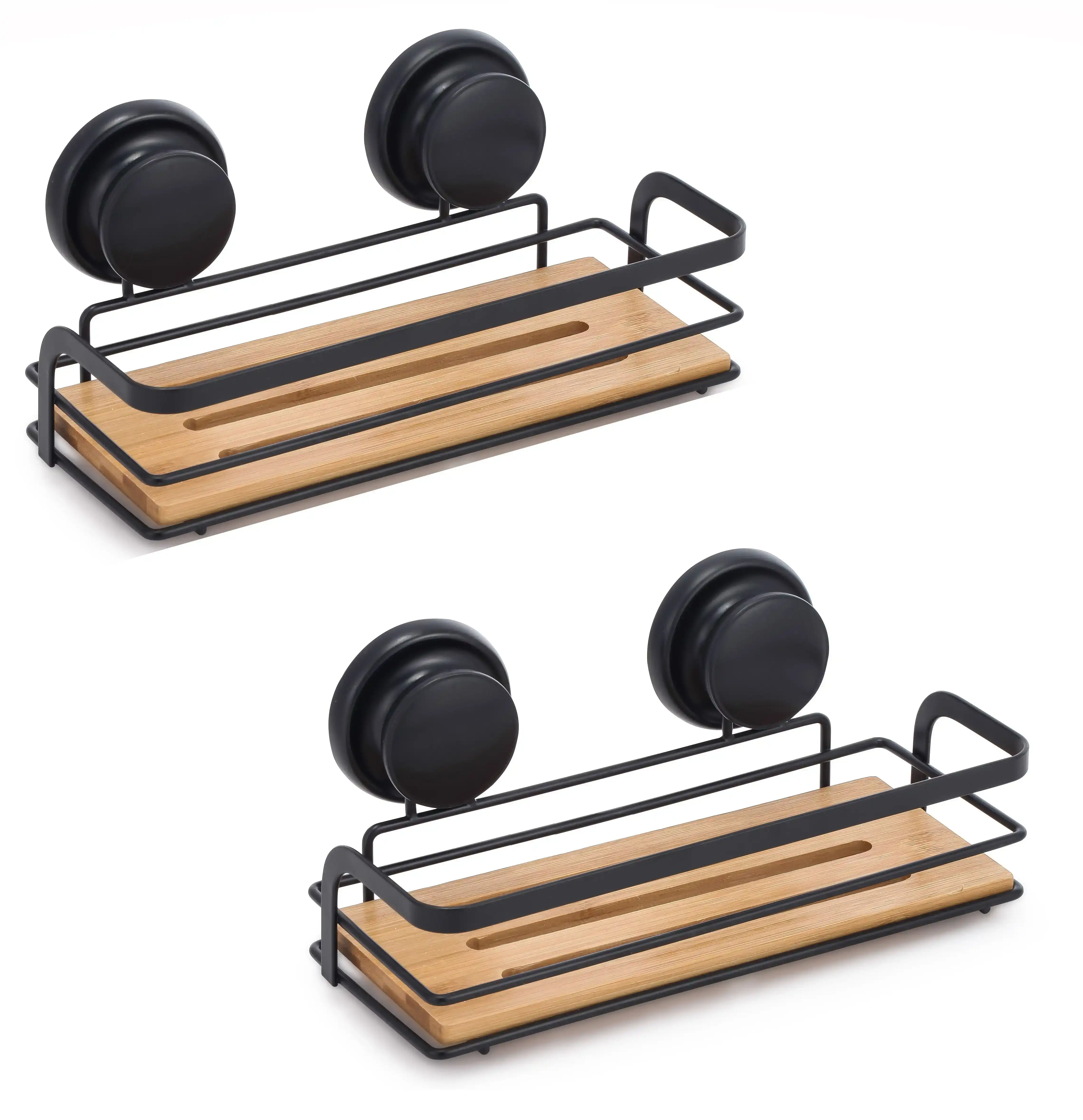 2 Pack Round Bamboo Corner Shower Caddy Shelf Basket Rack with Premium  Vacuum Suction Cup No-Drilling for Bathroom and Kitchen