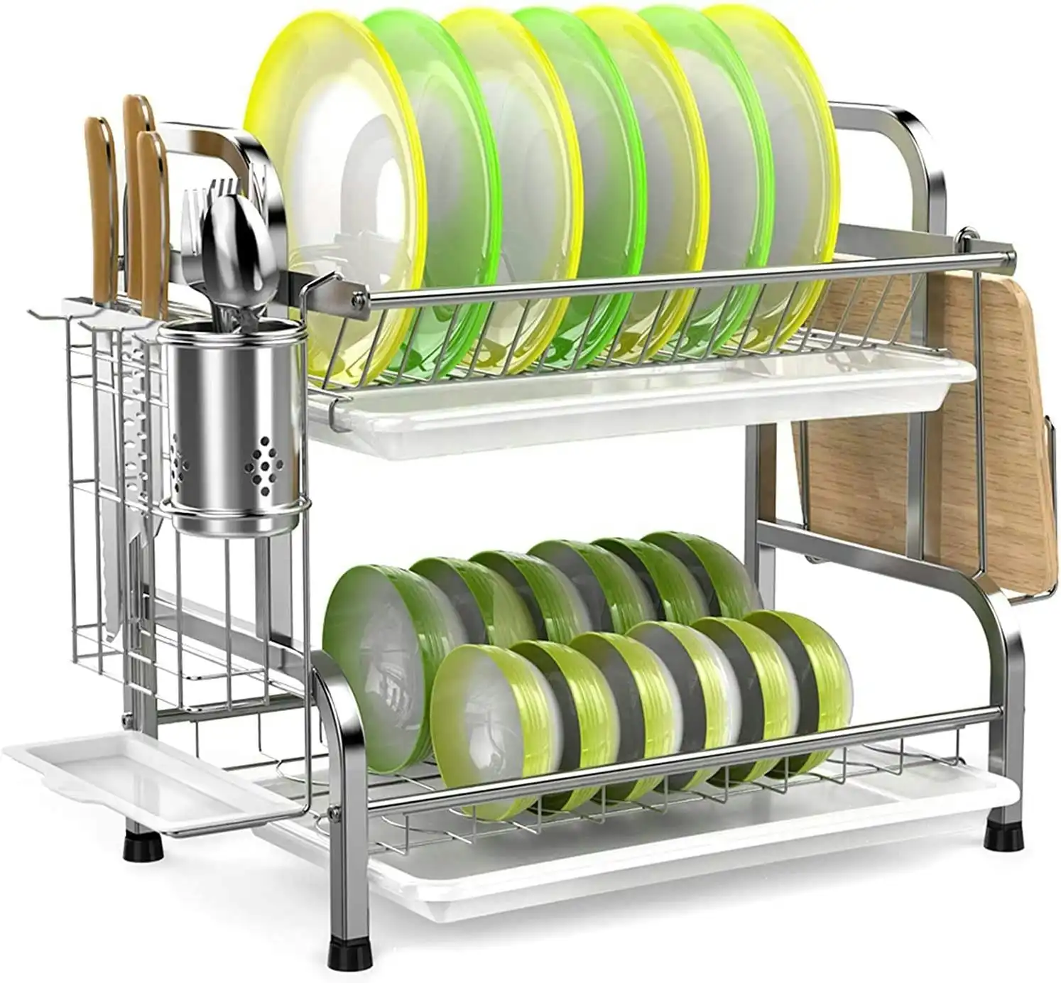 Viviendo Dish Drying Rack, Kitchen Counter Dish Drainer with Cutlery  Holder, Drip Tray and Handles