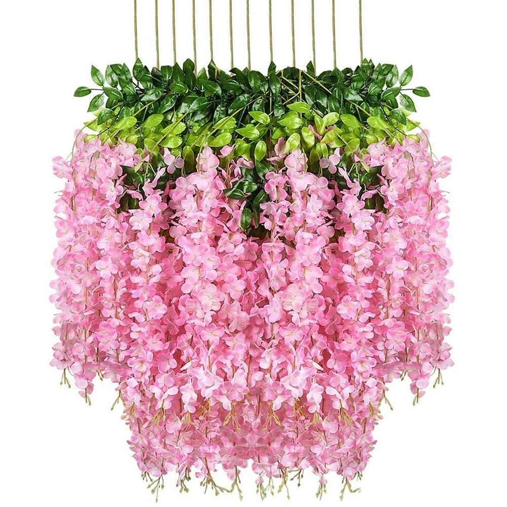 12Pcs Artificial Hanging Silk Garland Vine Flowers  Pink