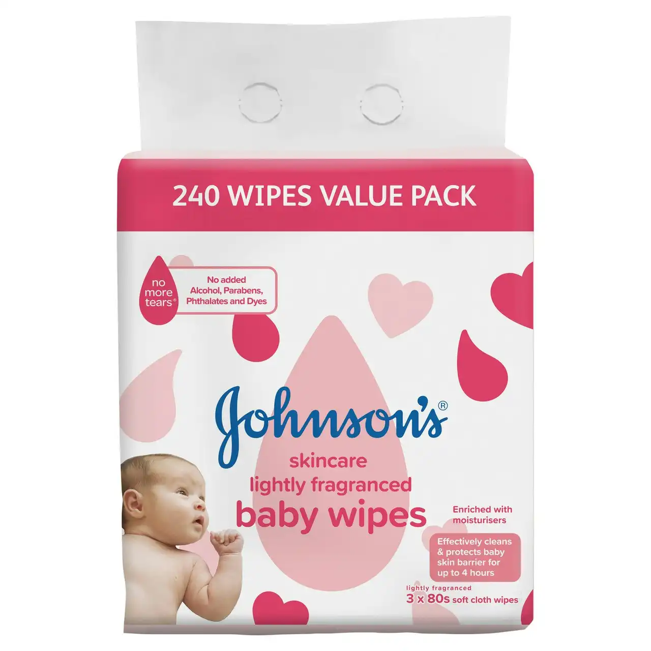 Johnson's Skincare Lightly Fragranced Baby Wipes 3 x 80 Pack