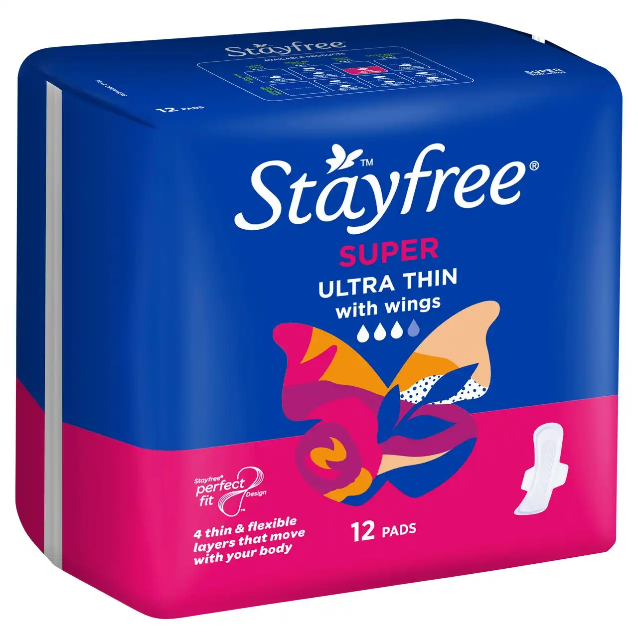 Stayfree Ultra Thin Super Pads With Wings 12 Pack