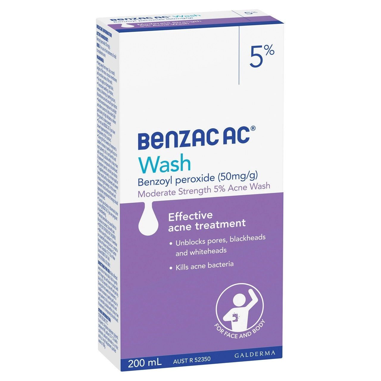 Benzac AC Moderate Strength 5% Acne Wash 200mL, Body Wash