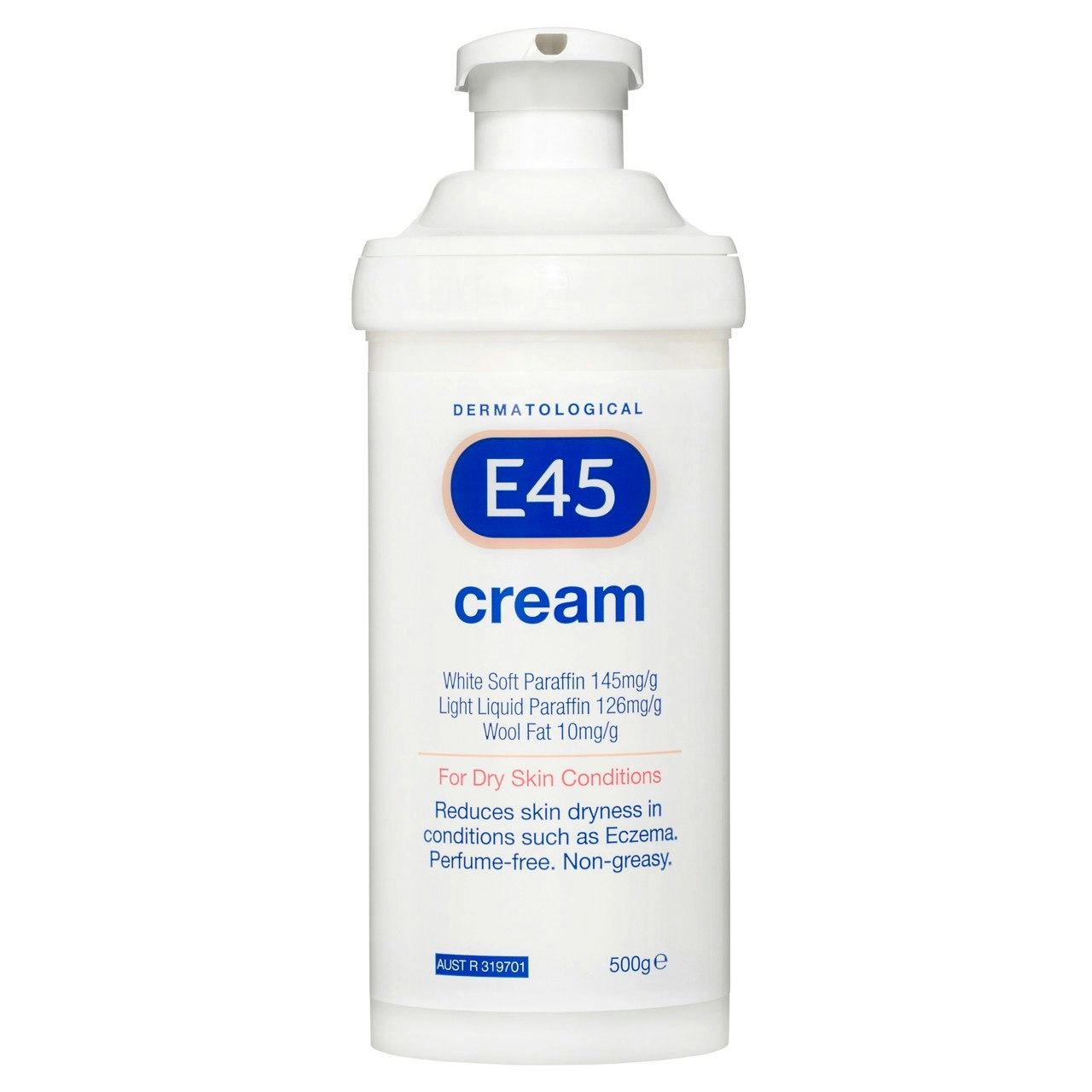 E45 Moisturising Cream for Dry Skin and Eczema 500g (Pump format)