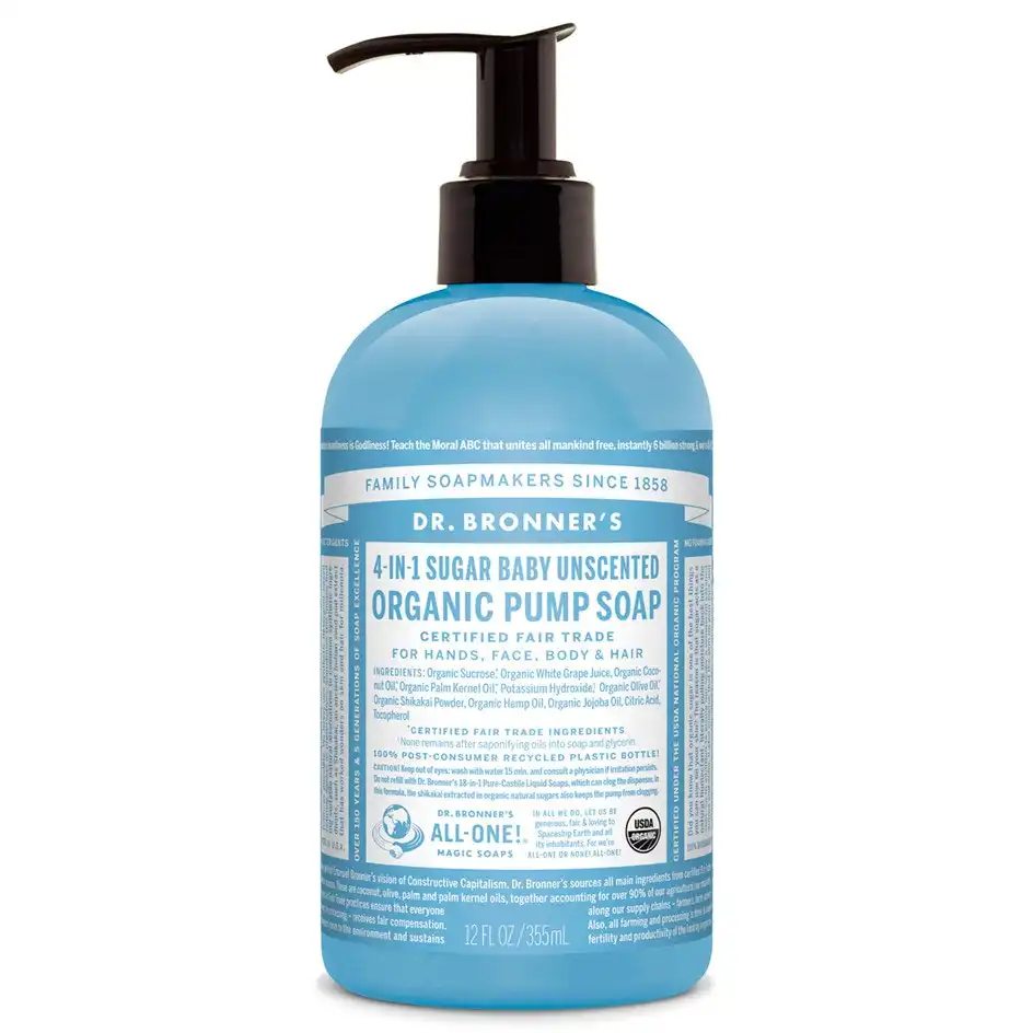 Dr. Bronner's 4-In-1 Sugar Baby Unscented Organic Pump Soap 355ml