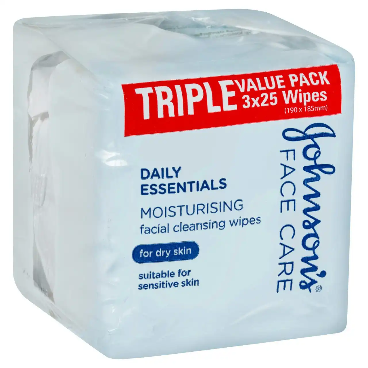 Johnson's Daily Essentials Facial Cleansing Wipes Dry Skin 3 x 25 Pack