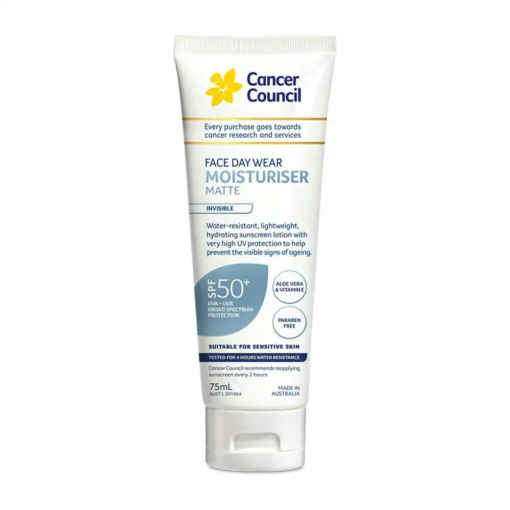 Cancer Council Face Day Wear Moisturiser Face & Body Matte Finish SPF50+ 4HR Water Resistant 75ml