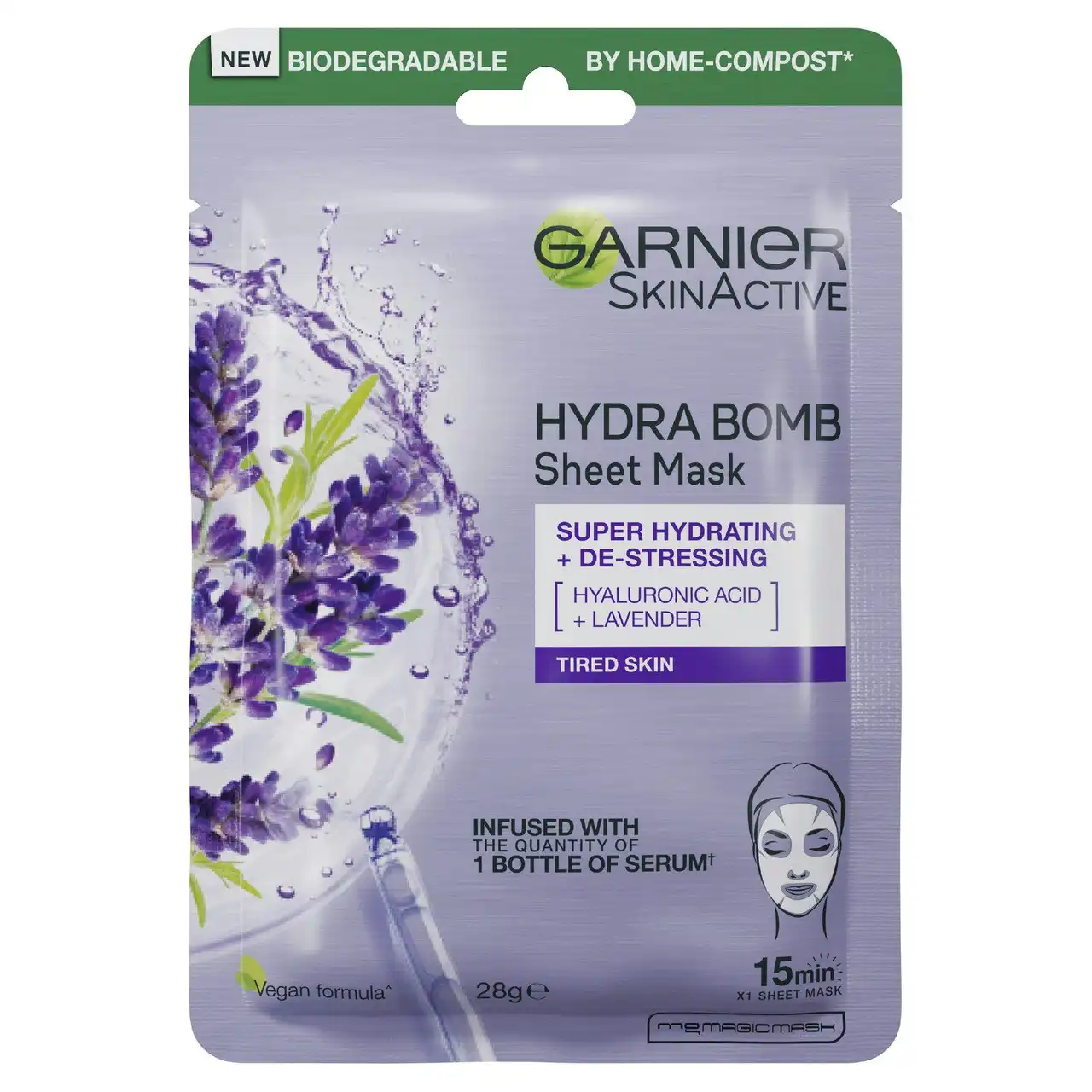 Garnier Hydra Bomb Hyaluronic Acid + Lavender Sheet Mask 28g