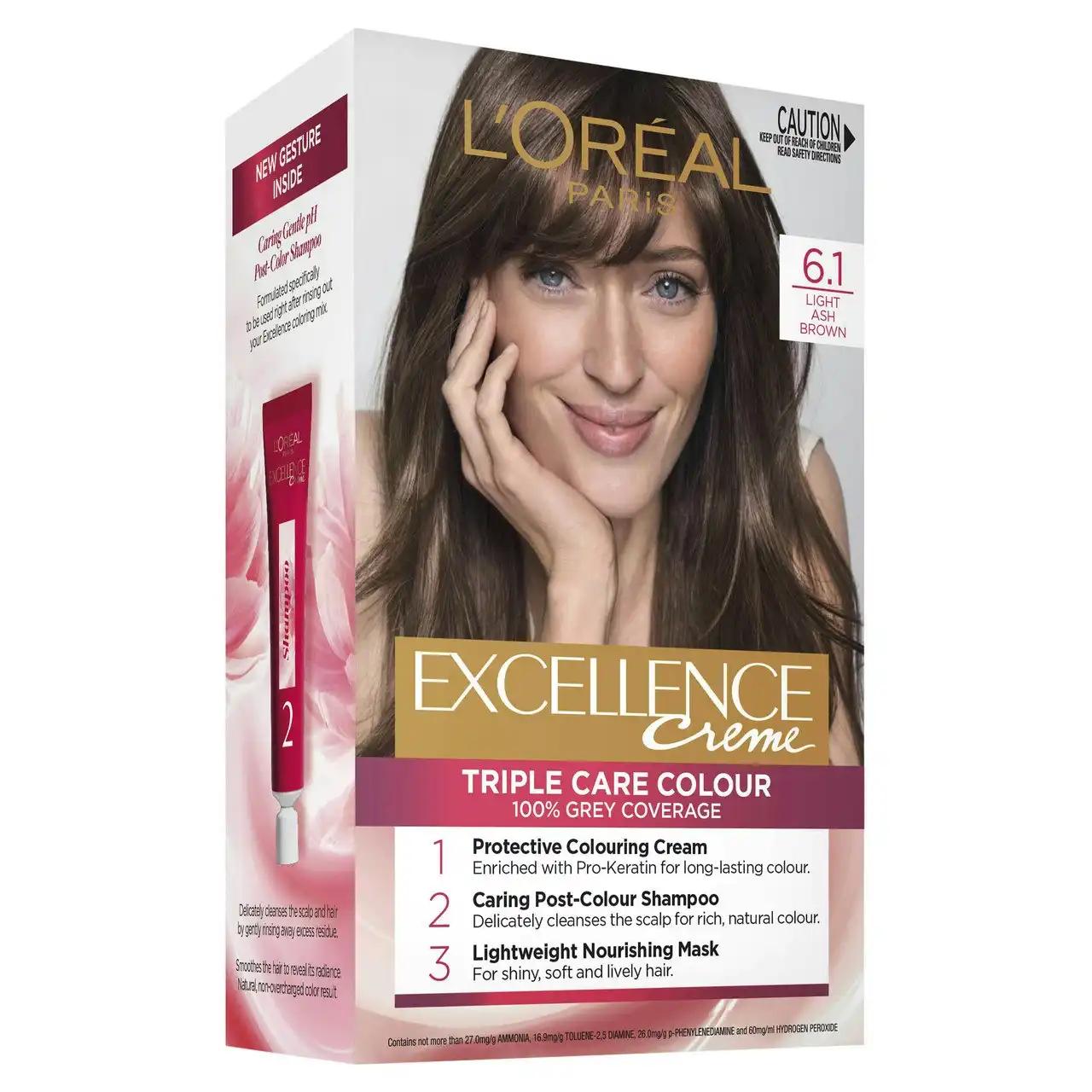 L'Oreal Paris Excellence Creme Permanent Hair Colour - 6.1 Light Ash Brown