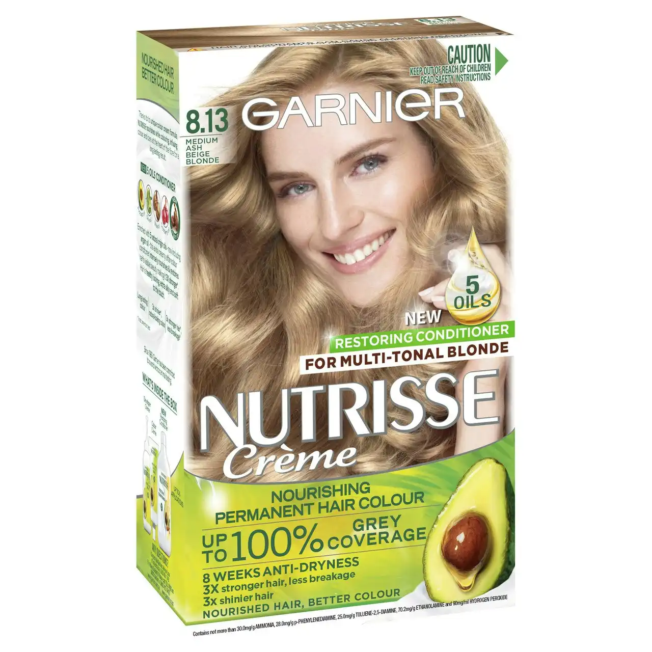 Garnier Nutrisse Permanent Hair Colour - 8.13 Medium Ash Beige Blonde