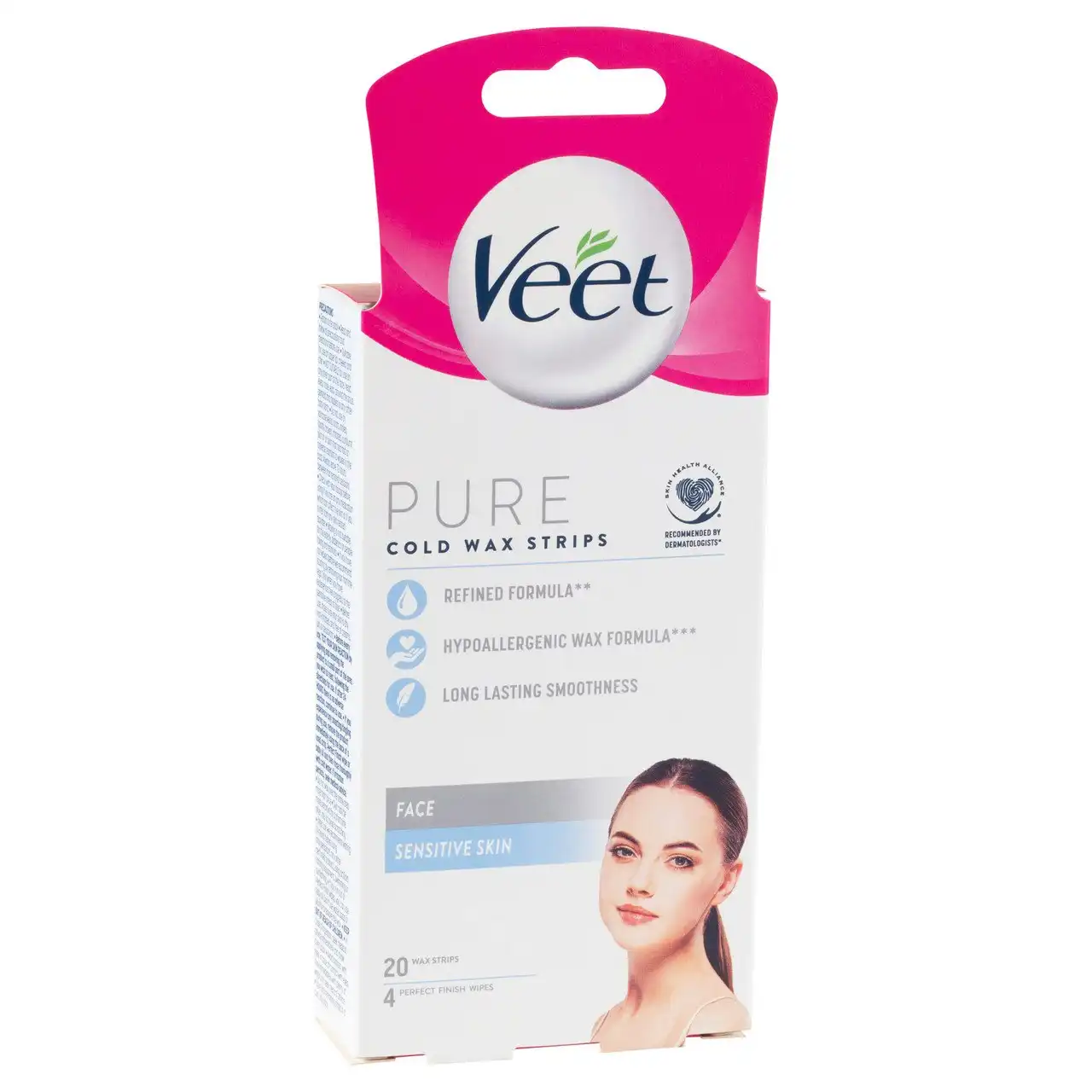 Veet Pure Hair Removal Cold Wax Strips Face Sensitive Skin 20 Pack