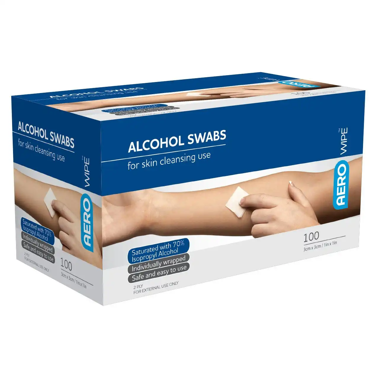 AeroWipe 100 Alcohol Swabs 30 x 30mm 2 Ply Wipes