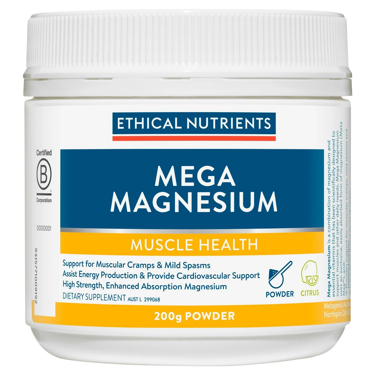 Ethical Nutrients Mega Magnesium 200g Powder Citrus