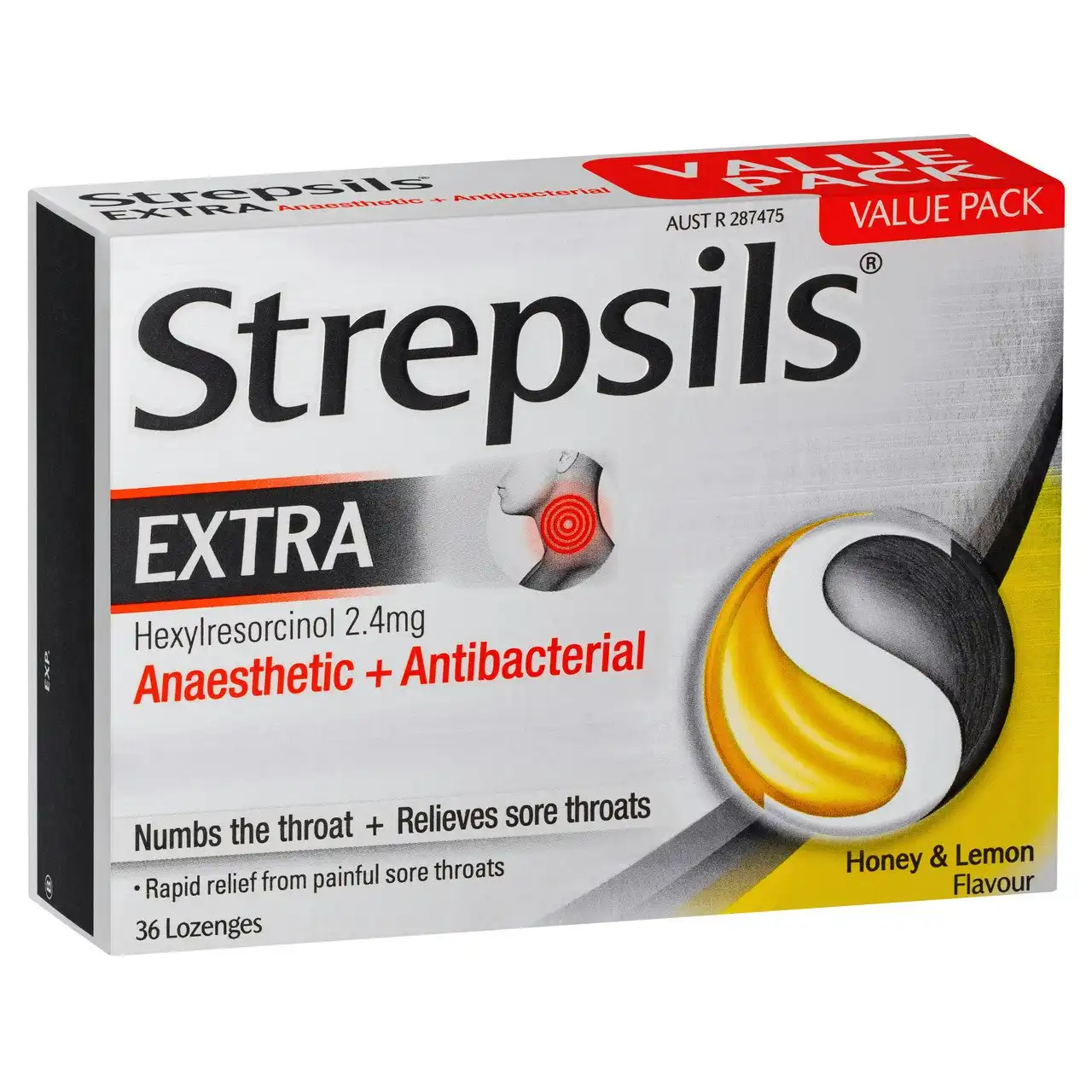 Strepsils Extra Honey and Lemon Fast Numbing Sore Throat Pain Relief with Anaesthetic Lozenges 36pk