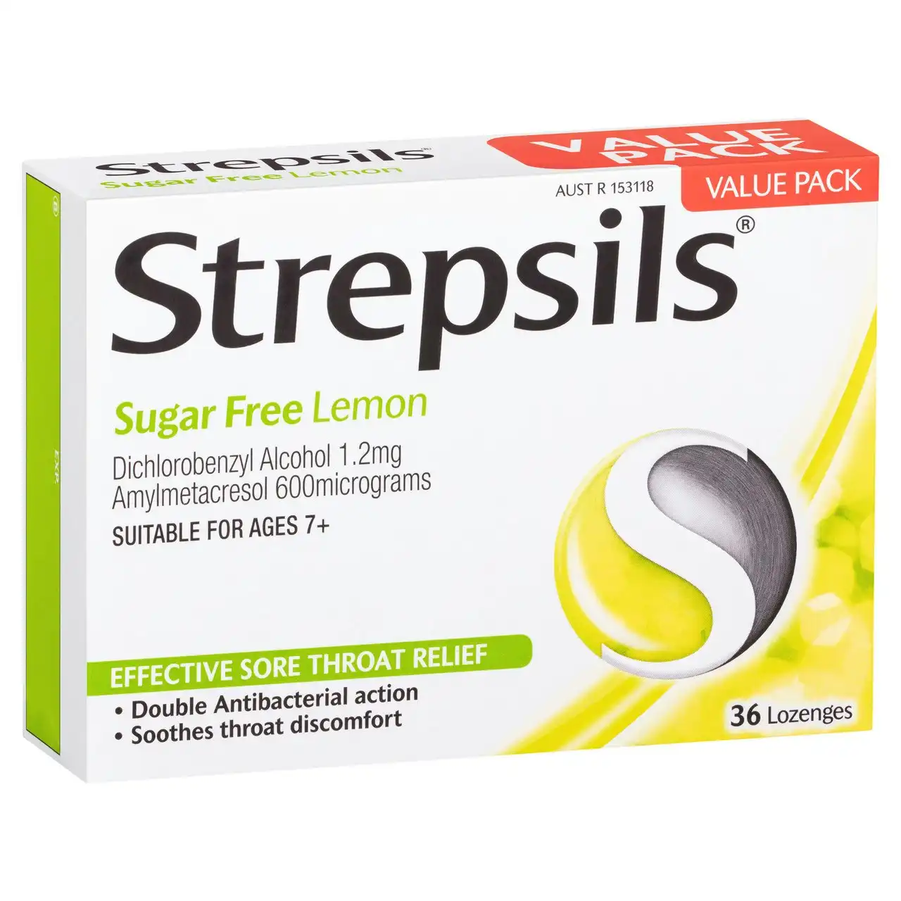 Strepsils Sore Throat Relief Sugar Free Lemon 36 Pack