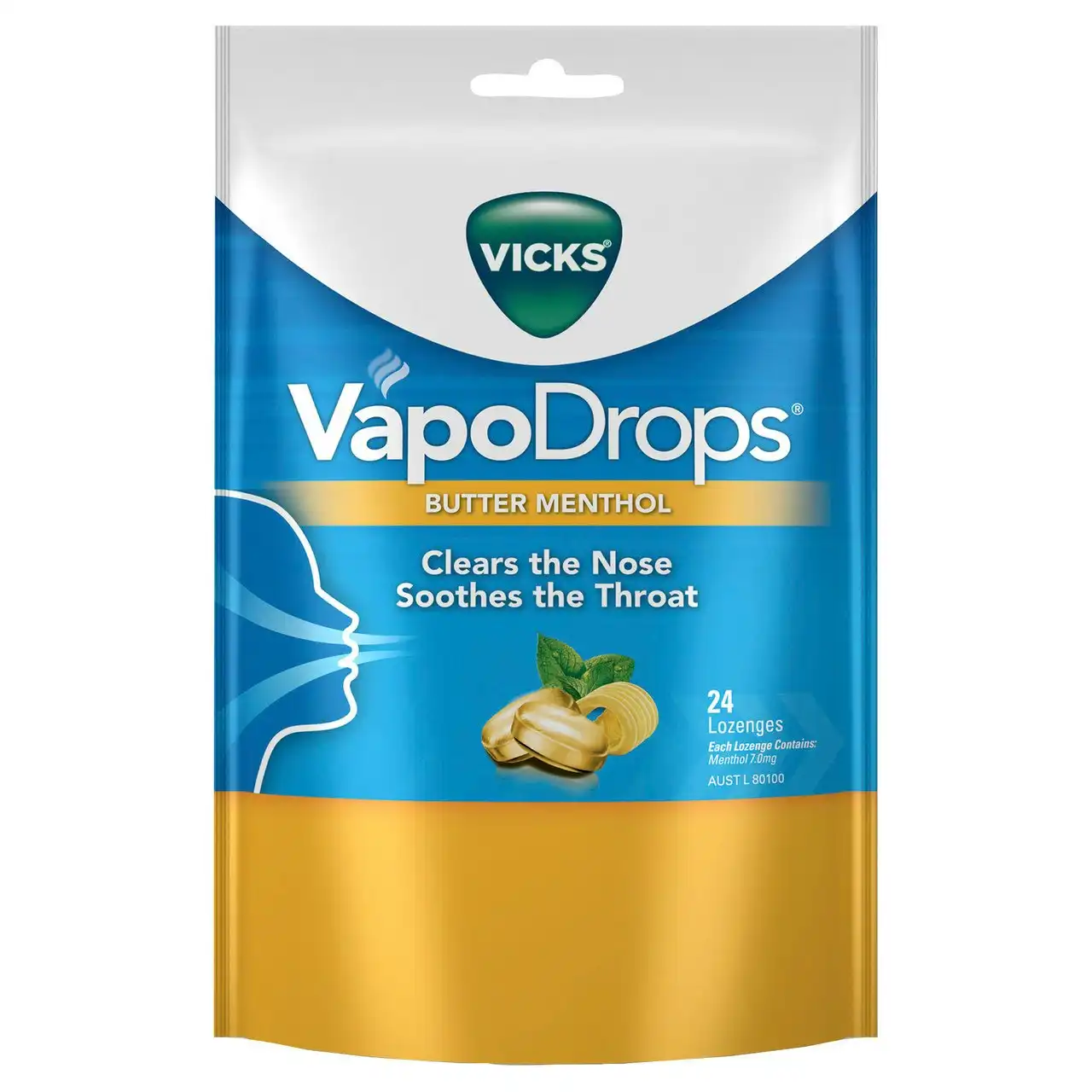 Vicks VapoDrops Butter Menthol 24 Lozenges - Cough & Cold