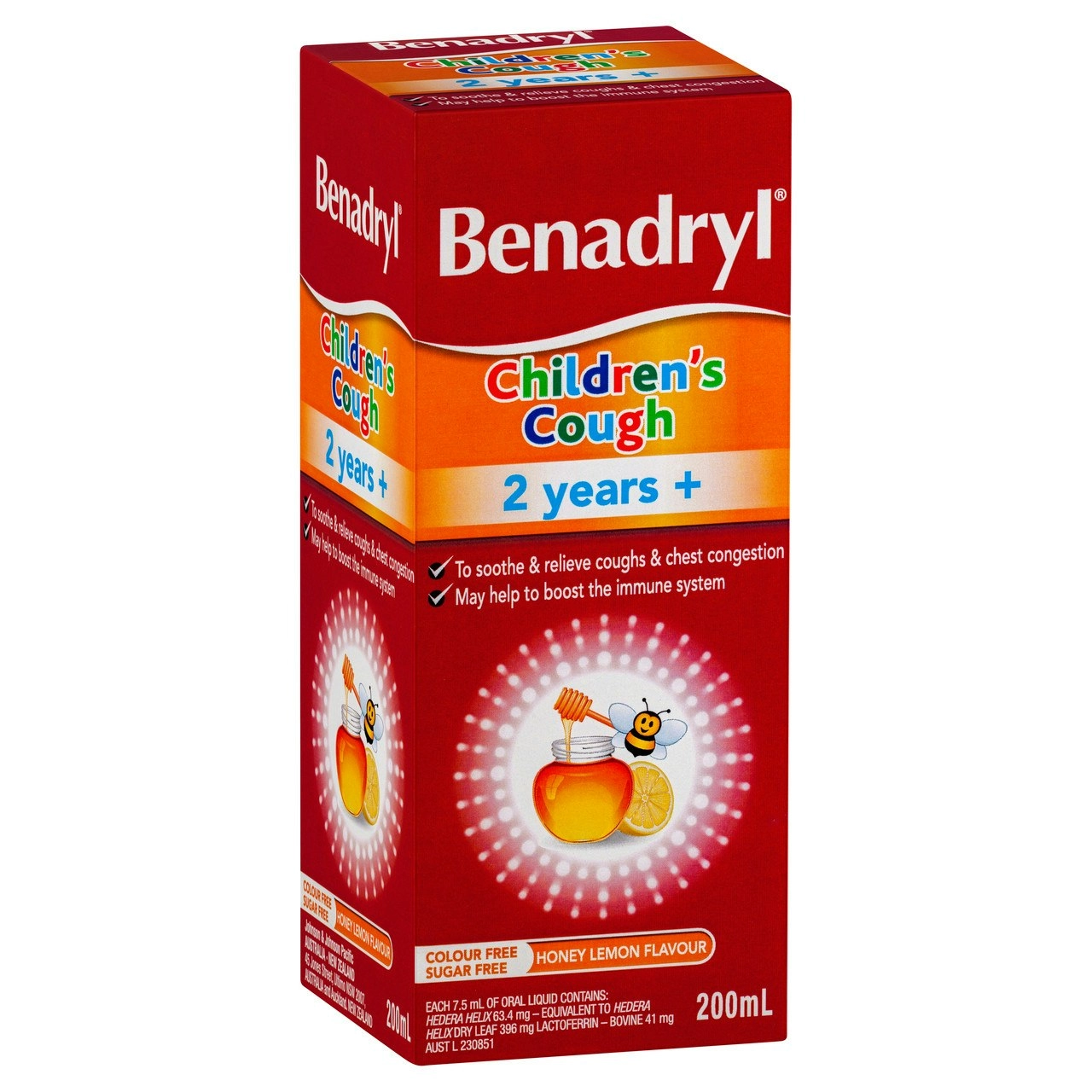 Benadryl Children's Cough Liquid Honey Lemon Flavour 200mL