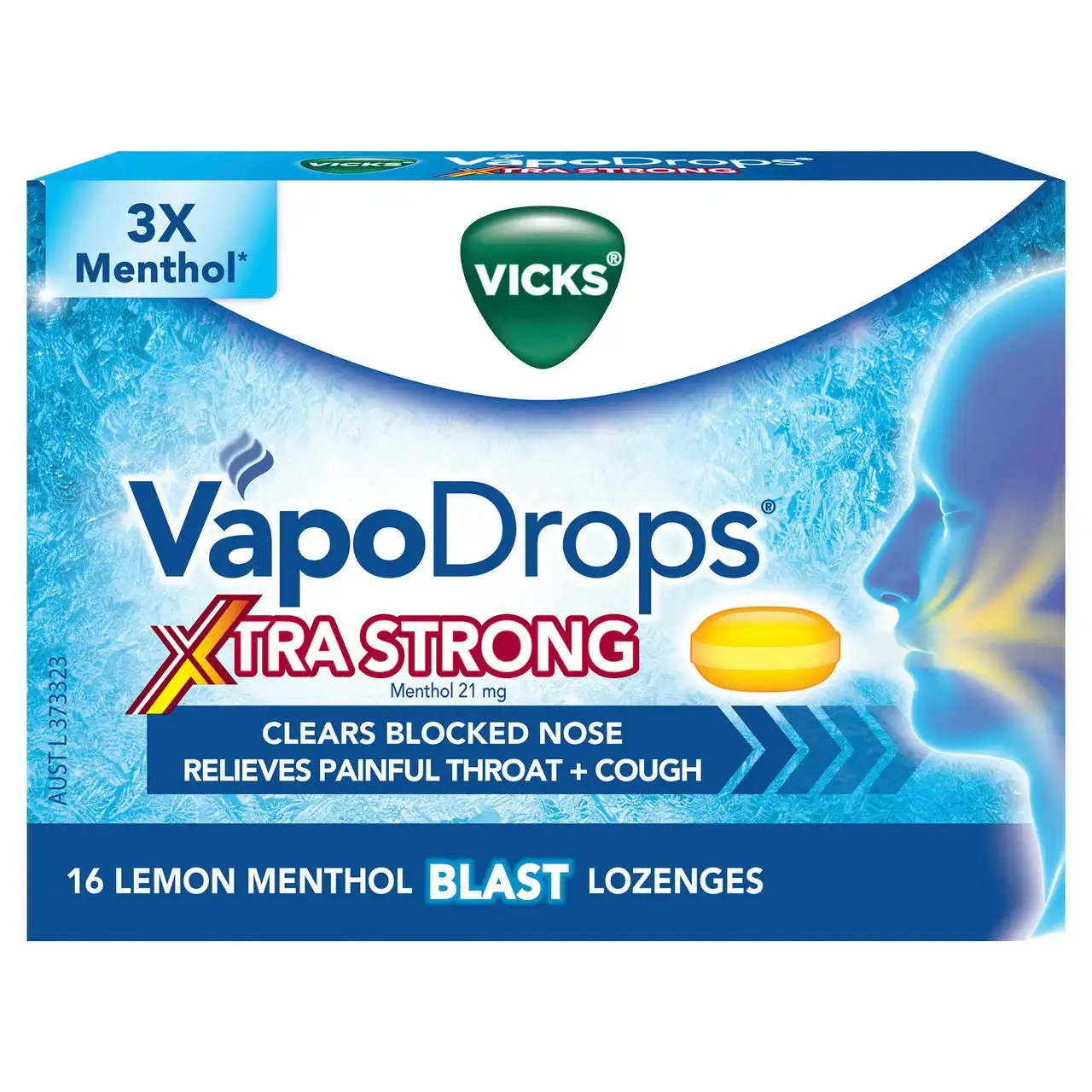 Vicks VapoDrops Xtra Strong Lemon Menthol Blast 16 Lozenges