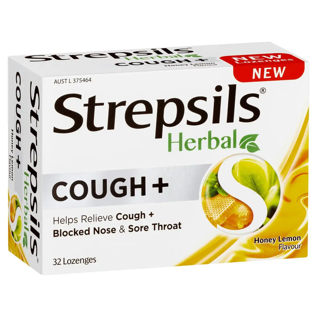 Strepsils Herbal Cough + Lozenges Honey Lemon 32 Pack