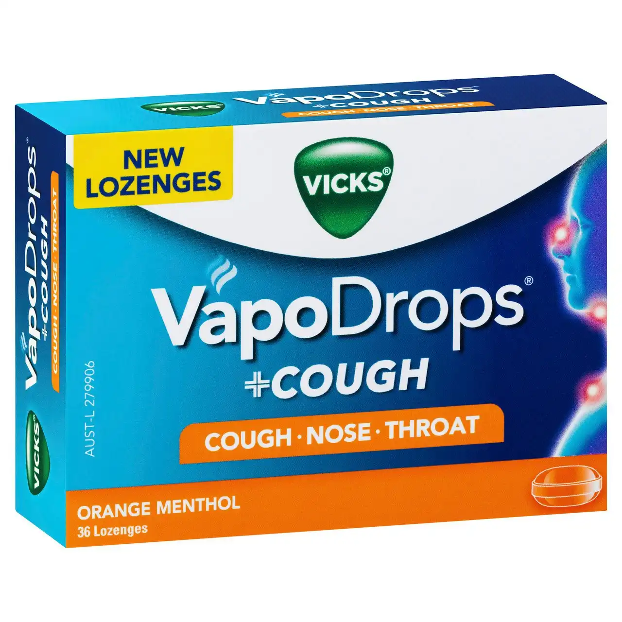 Vicks VapoDrops +COUGH Orange Menthol 36 lozenges