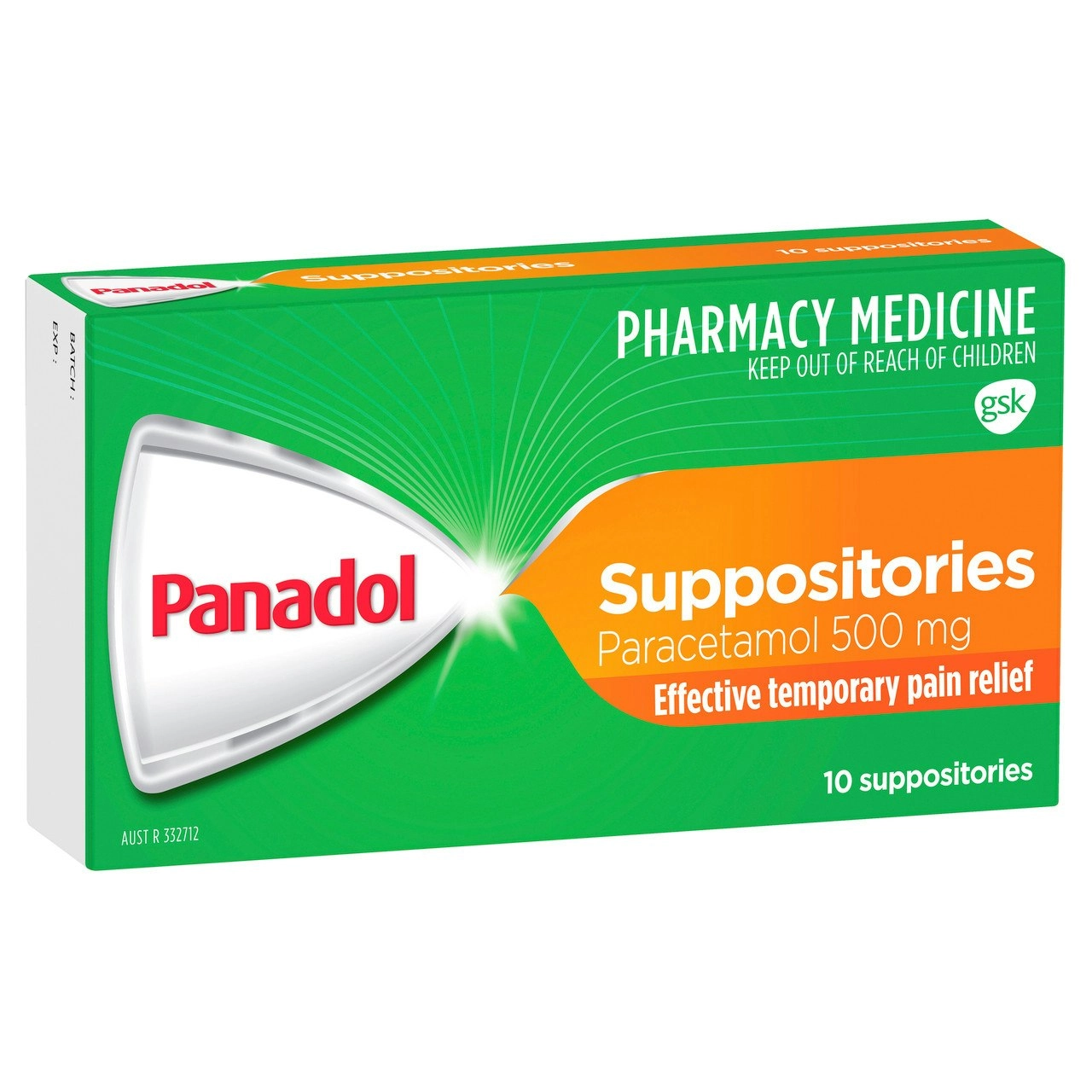 Panadol Suppositories for Pain Relief, Paracetamol - 500mg 10 Pack